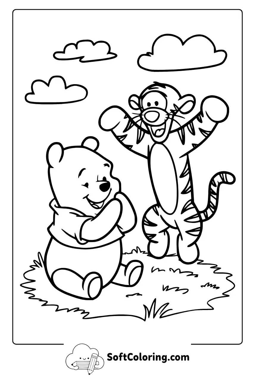 Winnie the Pooh and Tigger Playing Coloring Page