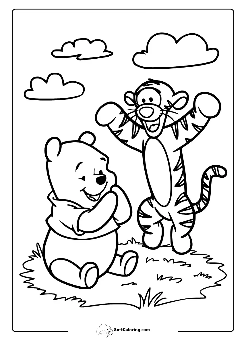 Winnie The Pooh And Tigger Playing Coloring Page