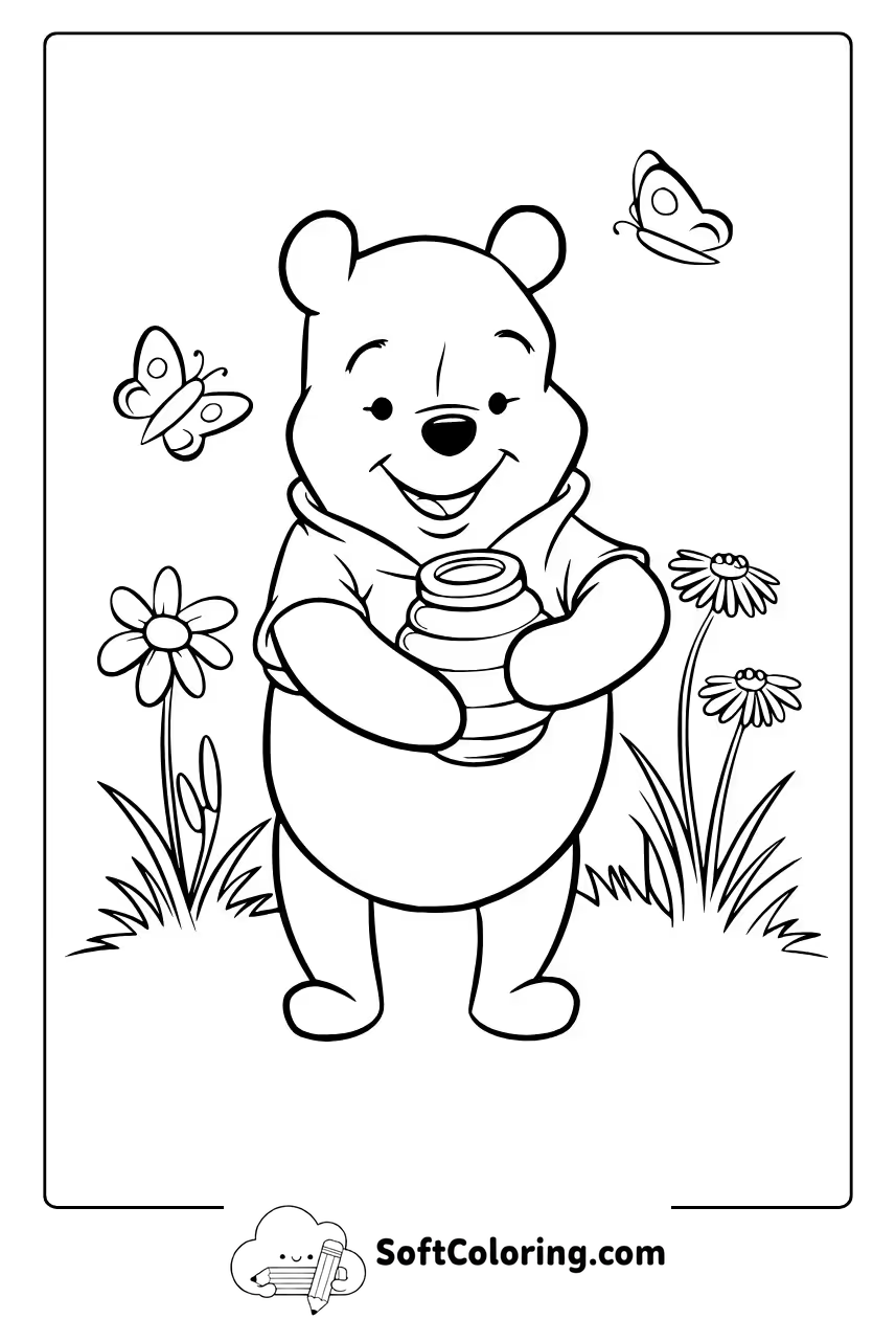 Winnie the Pooh in a Meadow Coloring Page