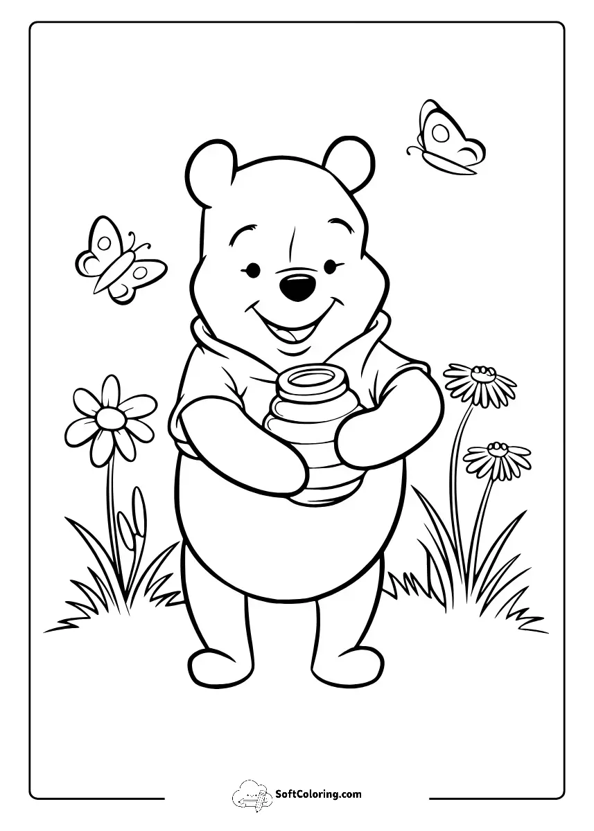 Winnie The Pooh In A Meadow Coloring Page