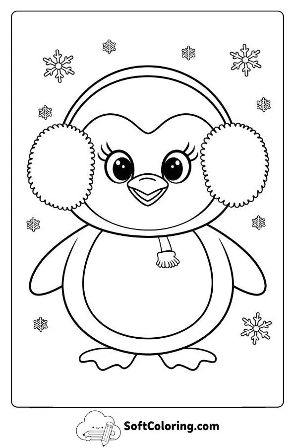 Winter Penguin Wearing Ear Muffs