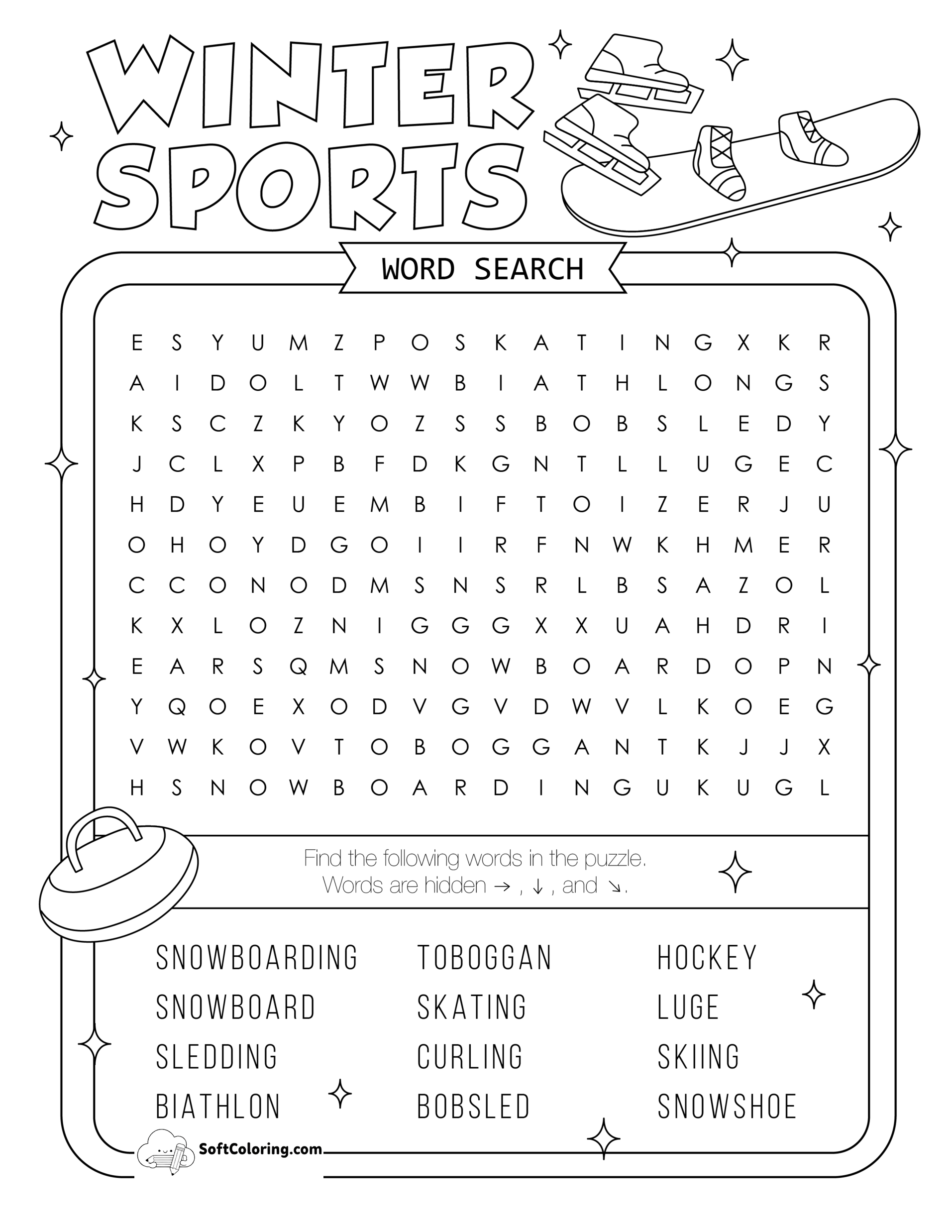 Winter Sports Word Search Puzzle