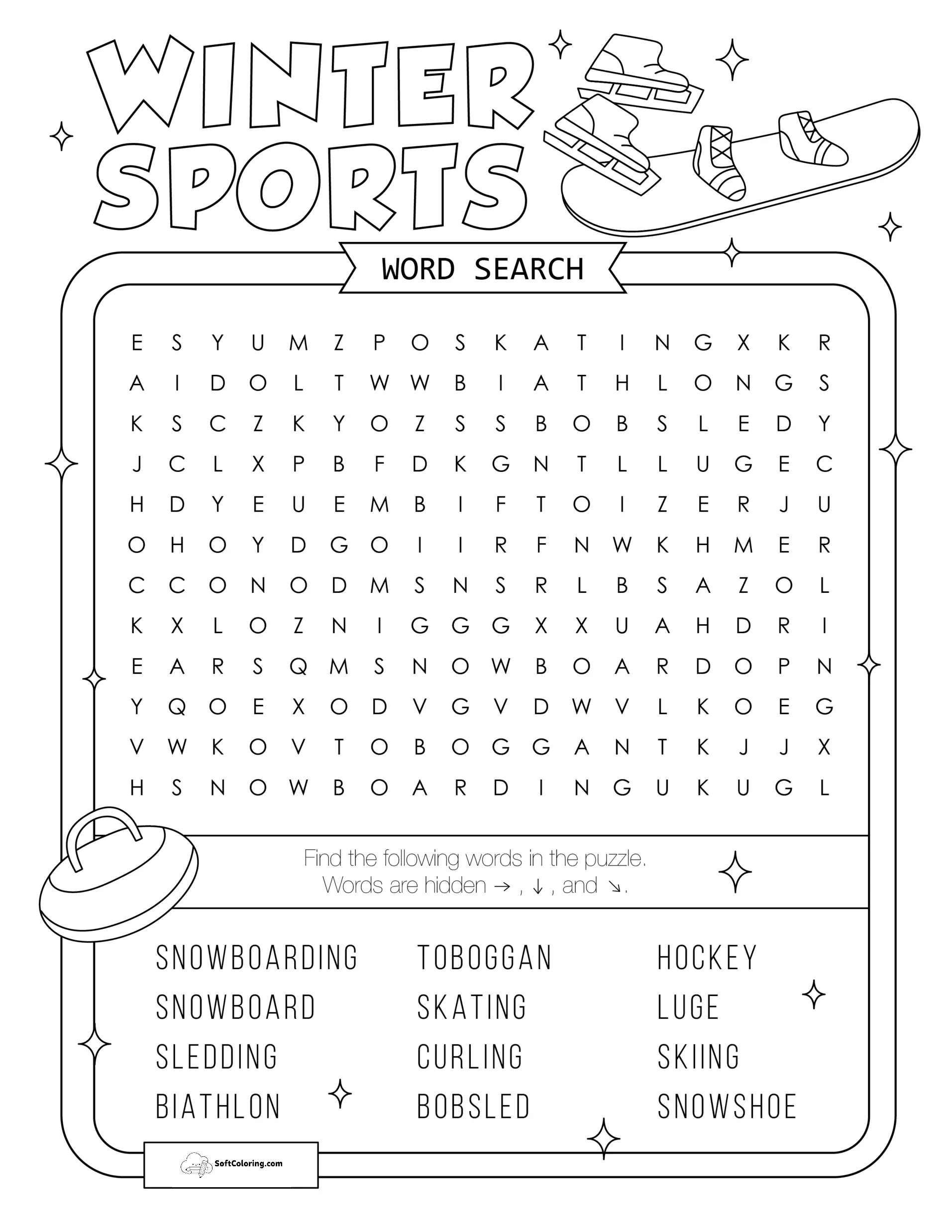 Winter Sports Word Search Puzzle