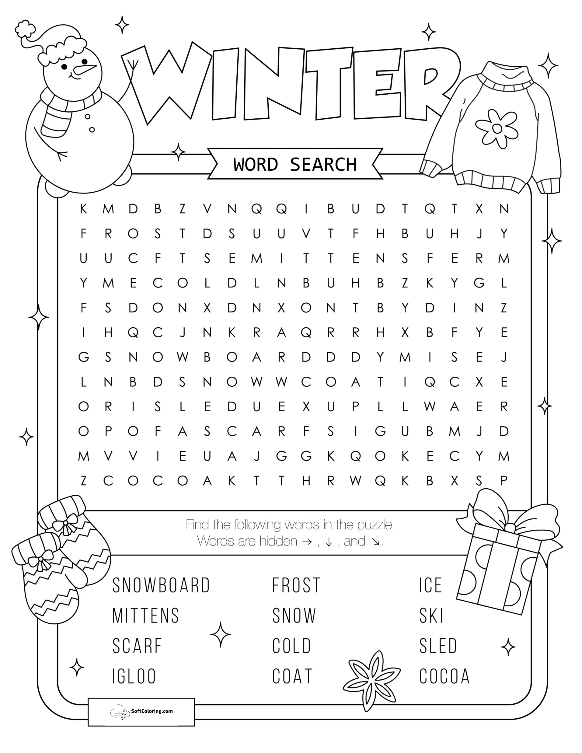Winter Word Search Puzzle