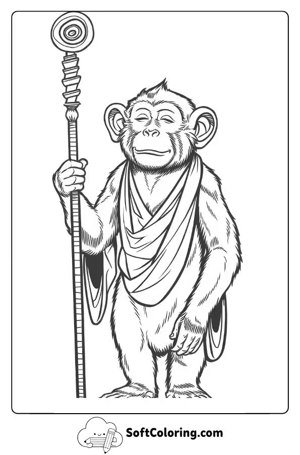 Wise Monkey with a Staff