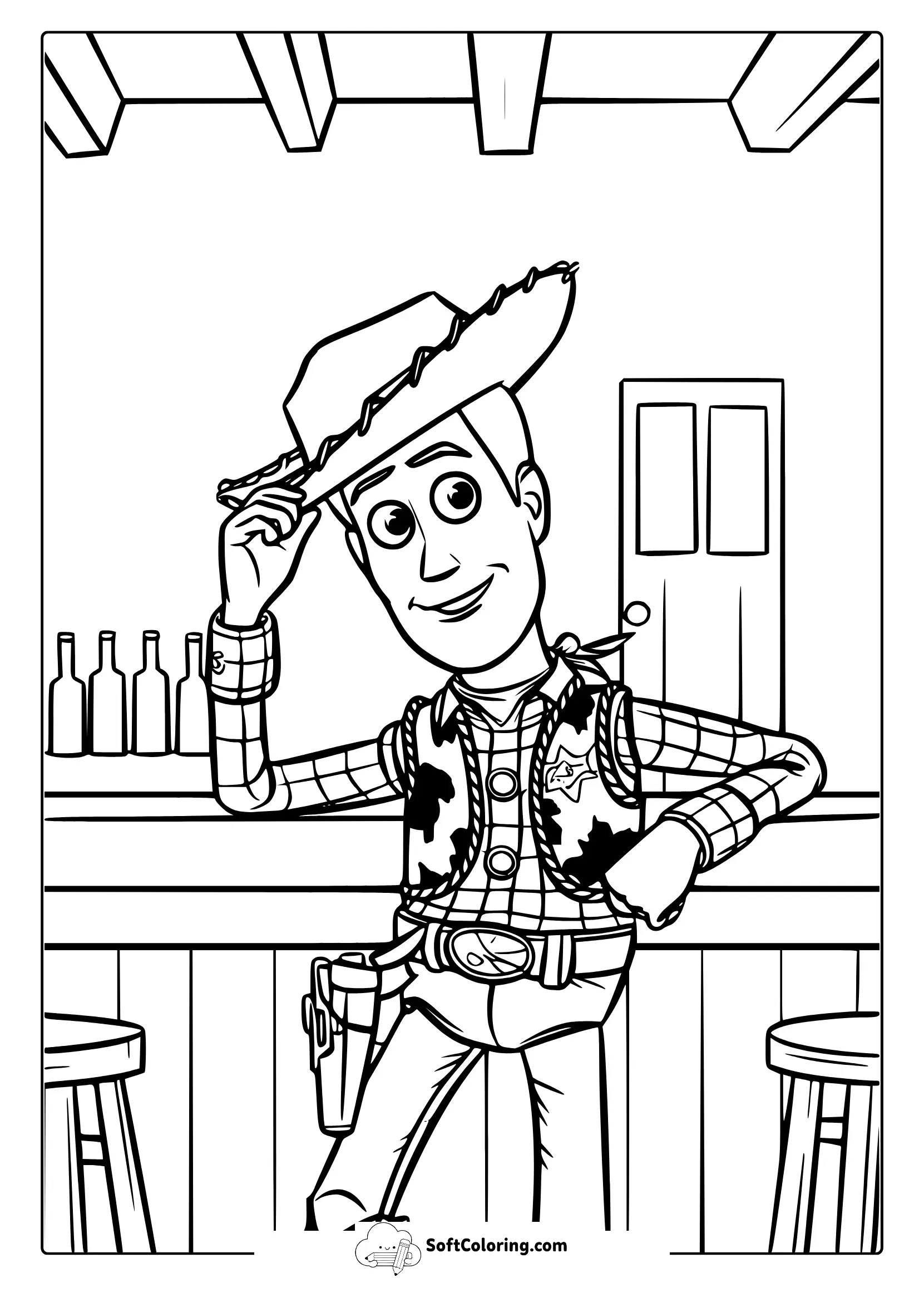 Woody In The Wild West Saloon Coloring Page