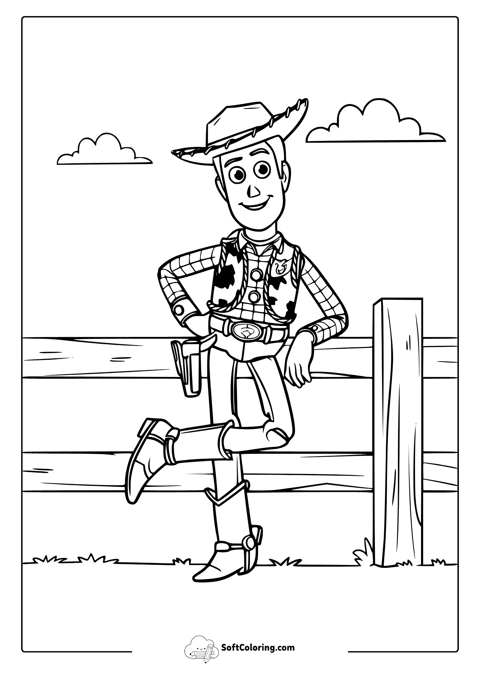 Woody Leaning On A Fence Coloring Page