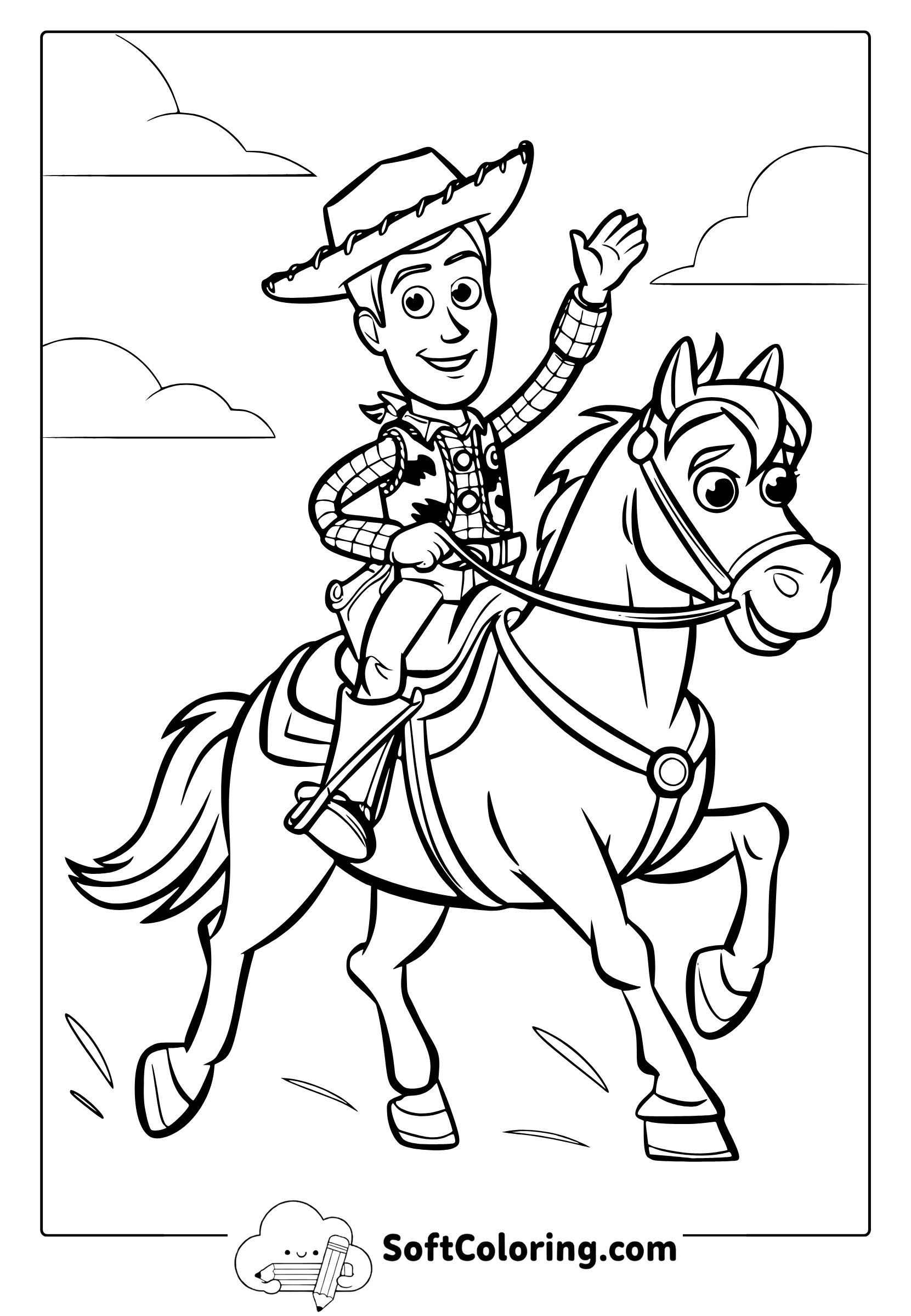 Woody riding a horse coloring page