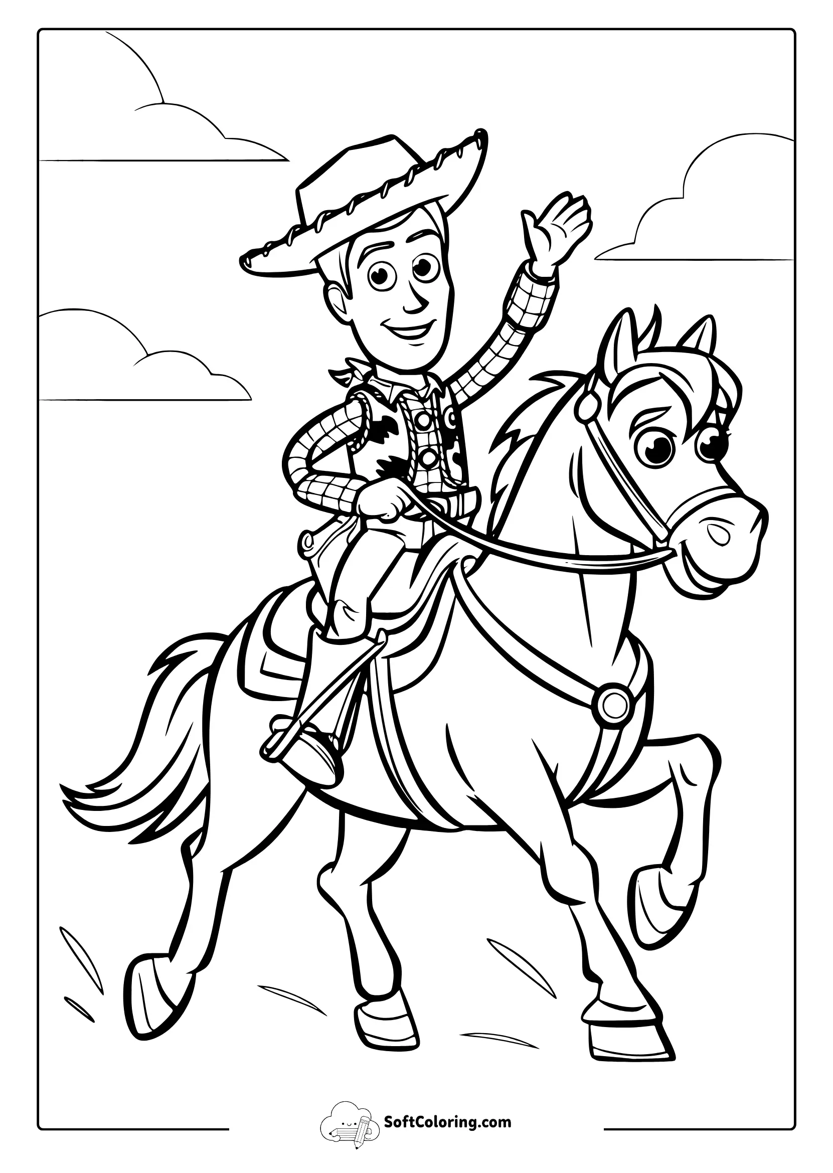 Woody Riding A Horse Coloring Page