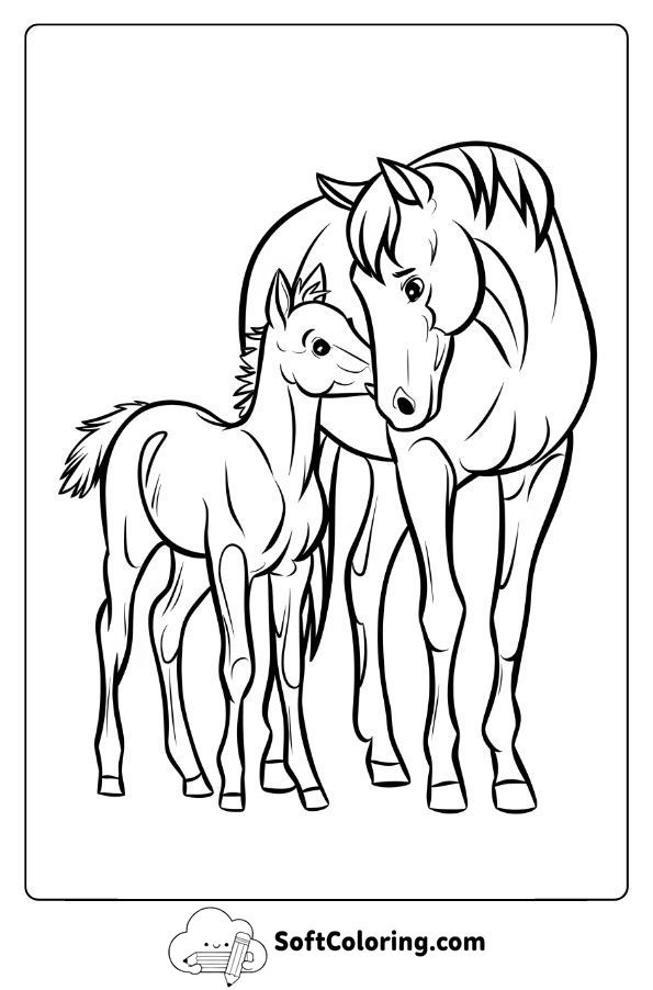 Young Foal Standing Next to Its Mother