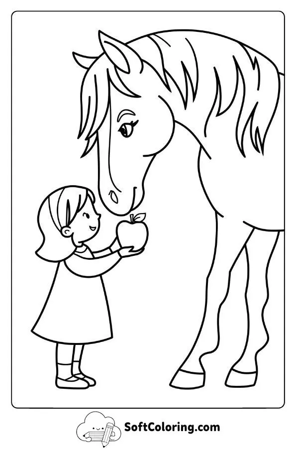 Young Girl Feeding A Horse An Apple