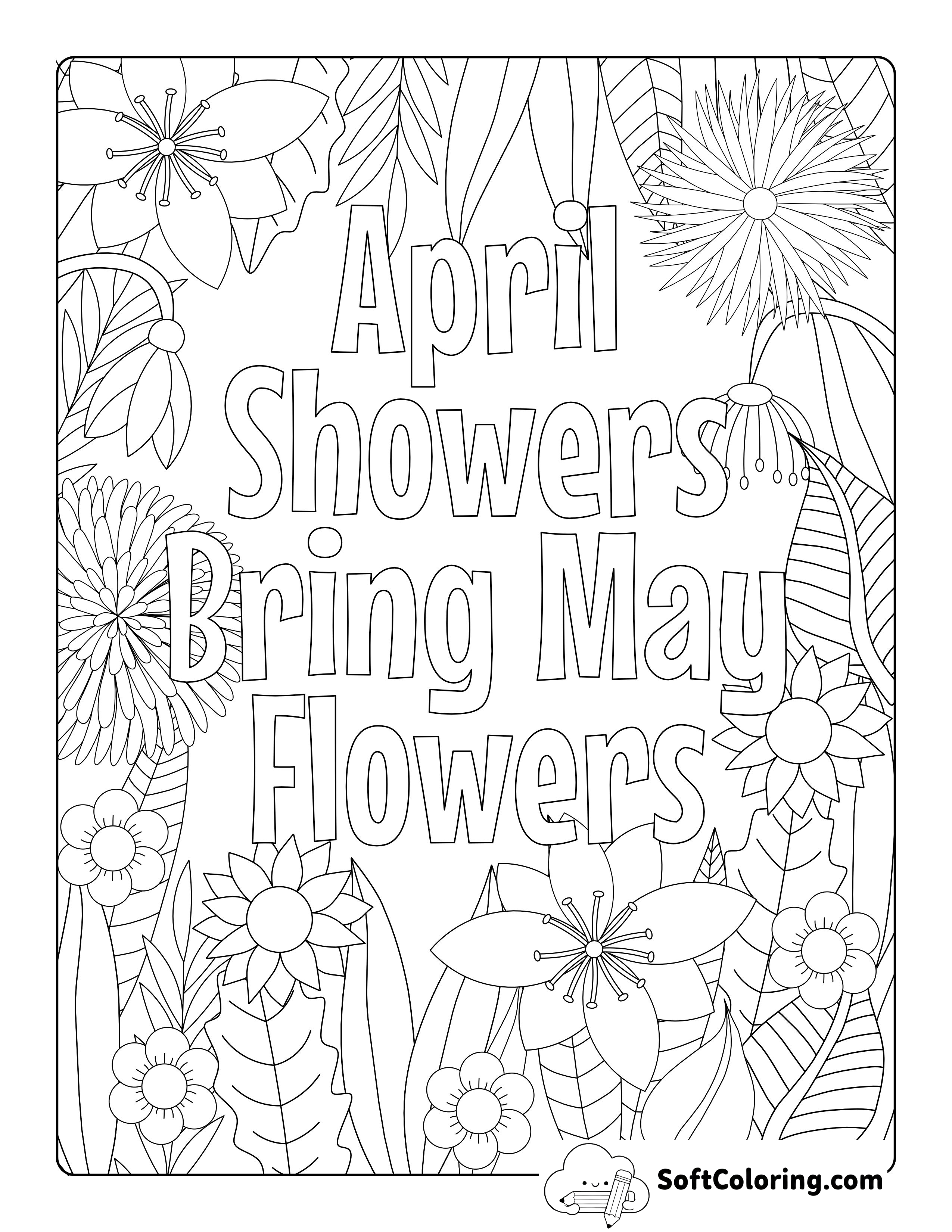 "April Showers" Large Print Coloring Page for Seniors