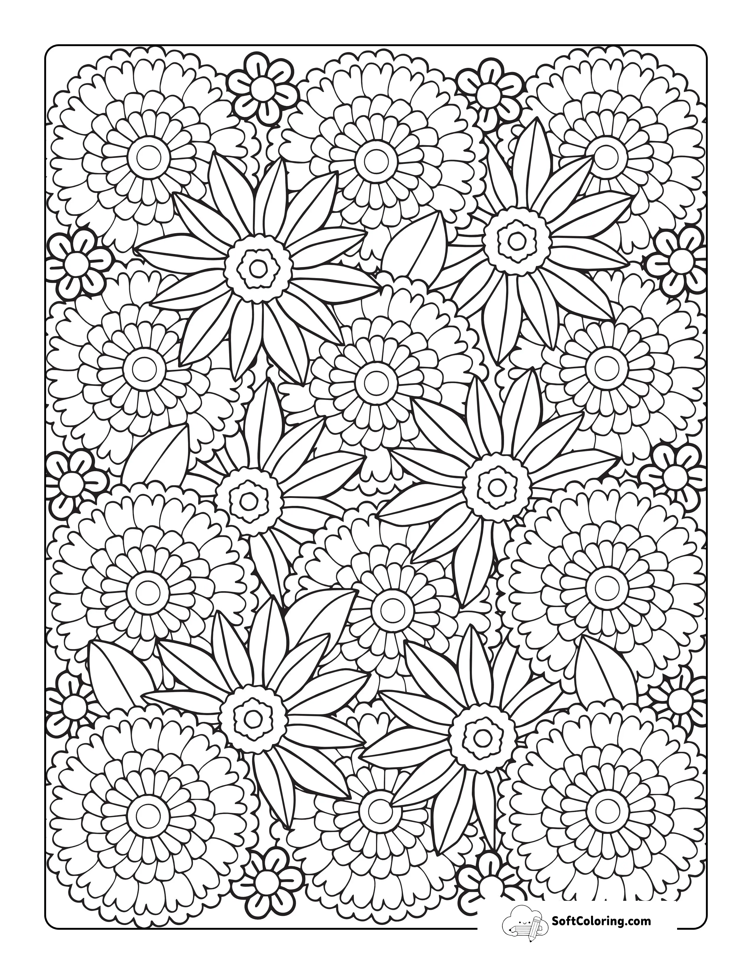 Patterned Sunflower Coloring Page For Adults