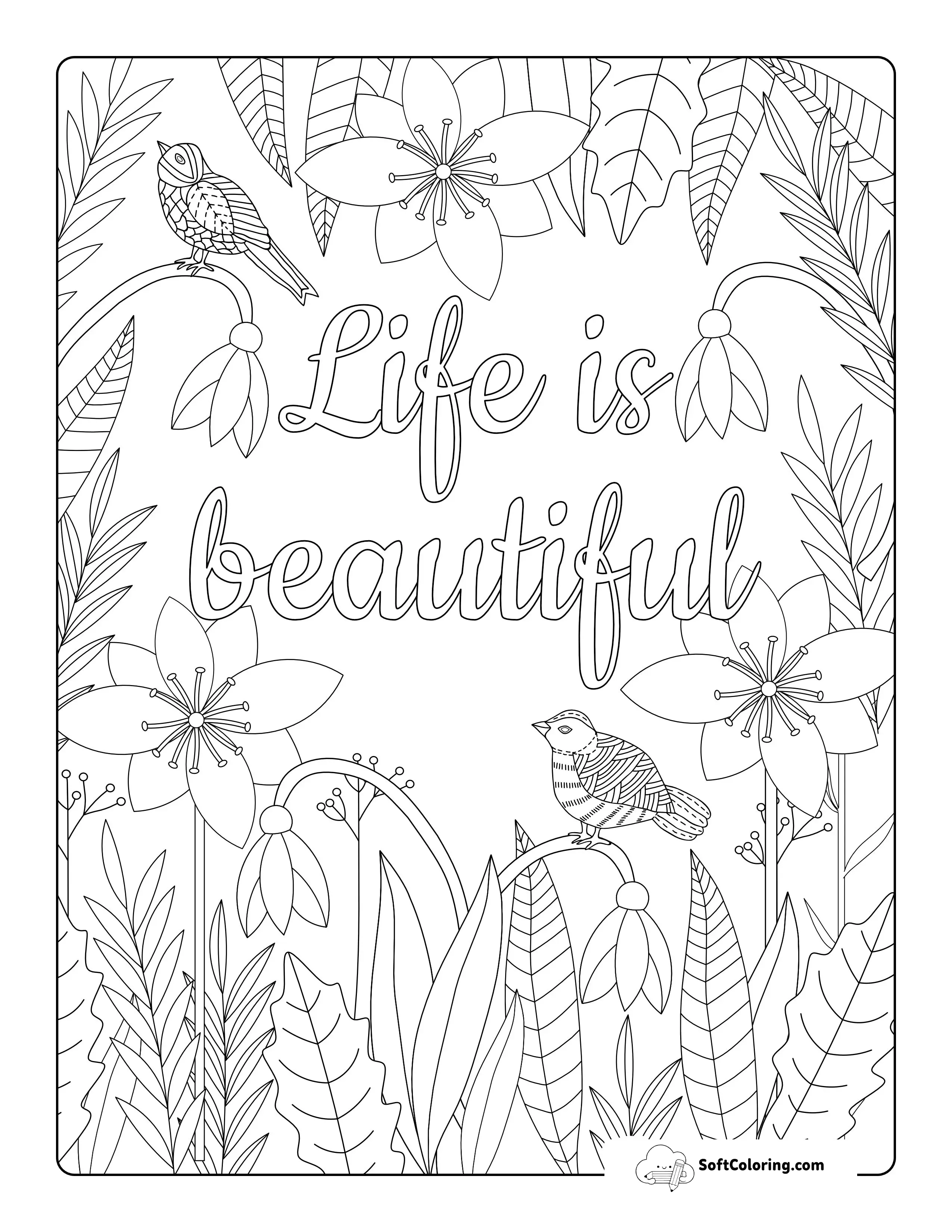 "Life Is Beautiful" Flower Garden Coloring Sheet