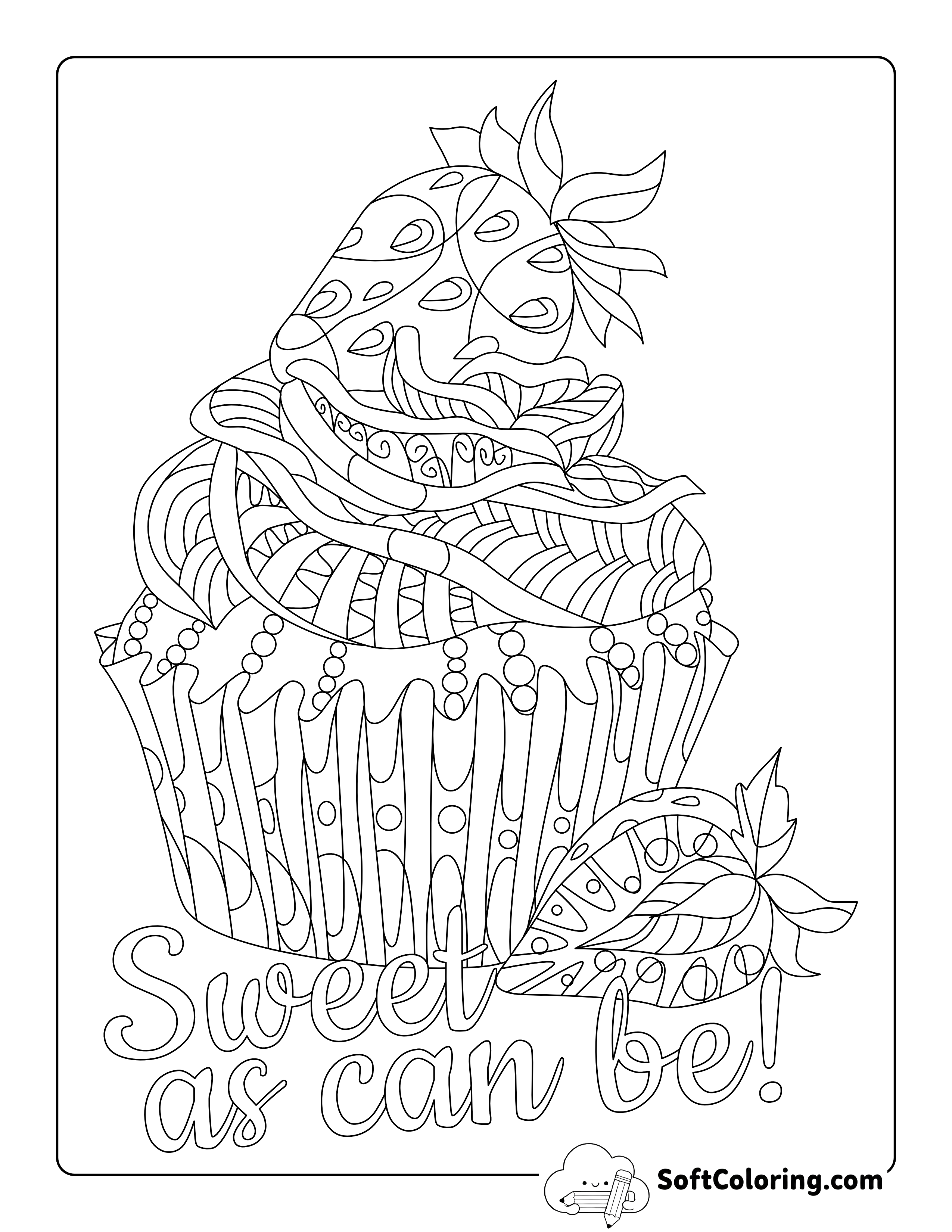 Strawberry Cupcake Printable Preppy Zentangle to Color