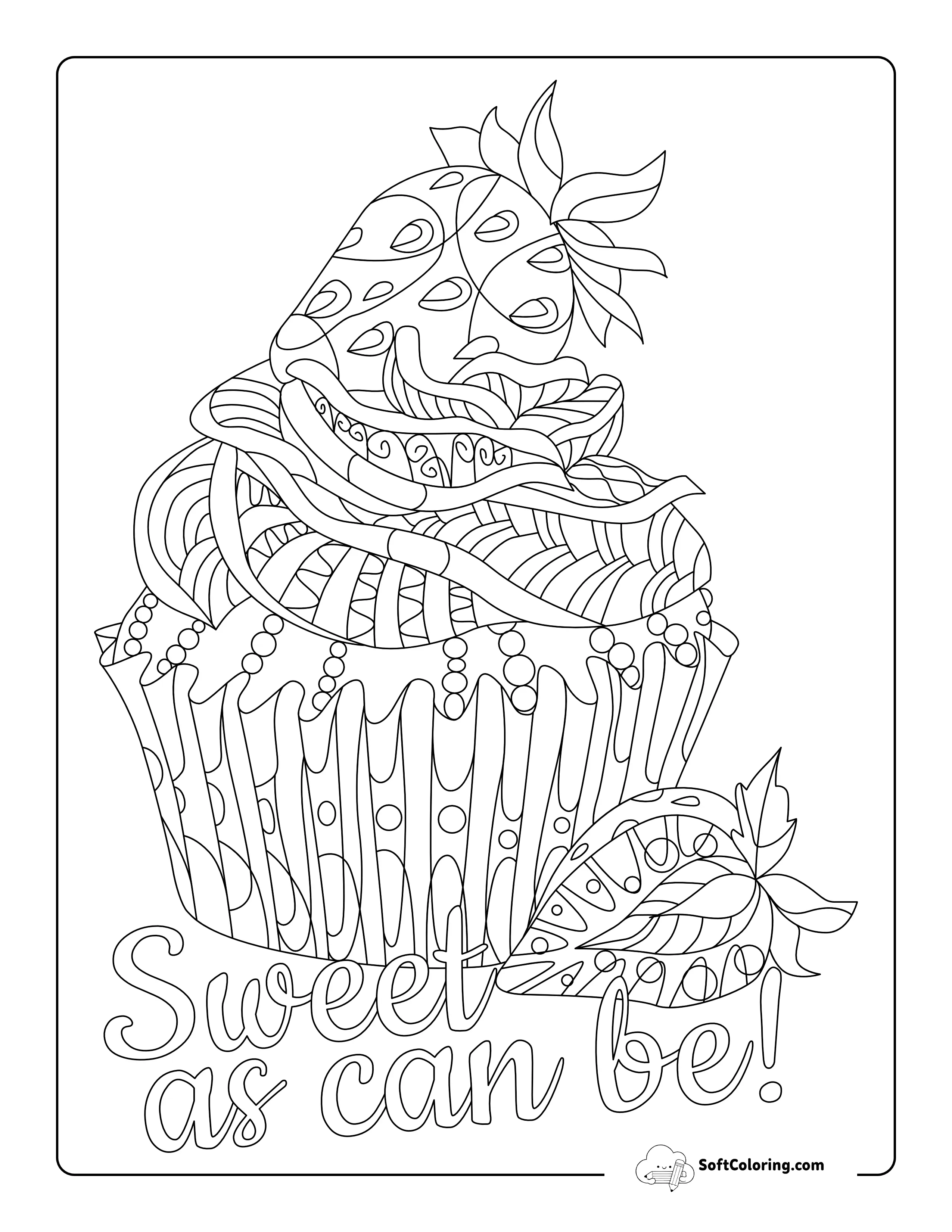 Strawberry Cupcake Printable Preppy Zentangle To Color