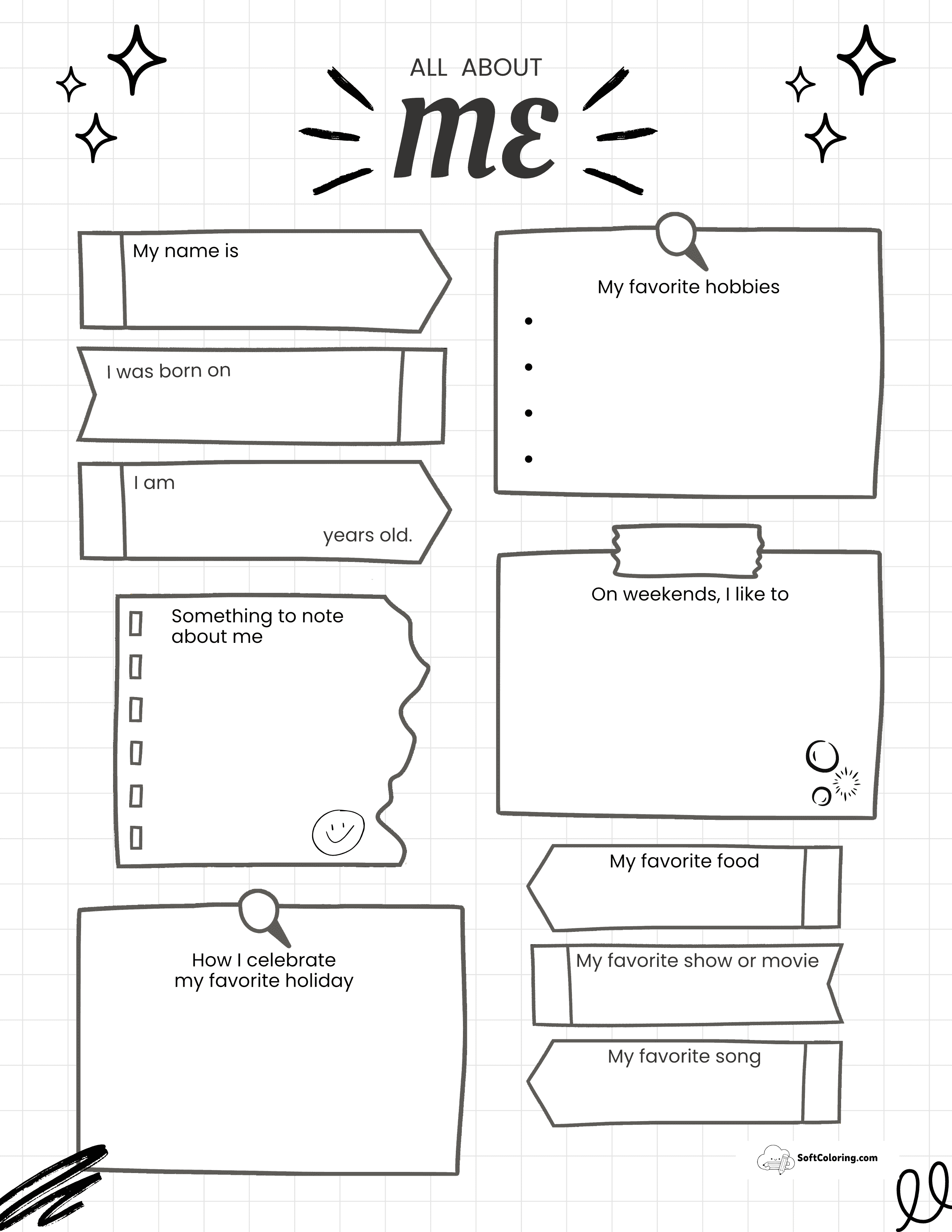 Sketchbook-Style All About Me Worksheet