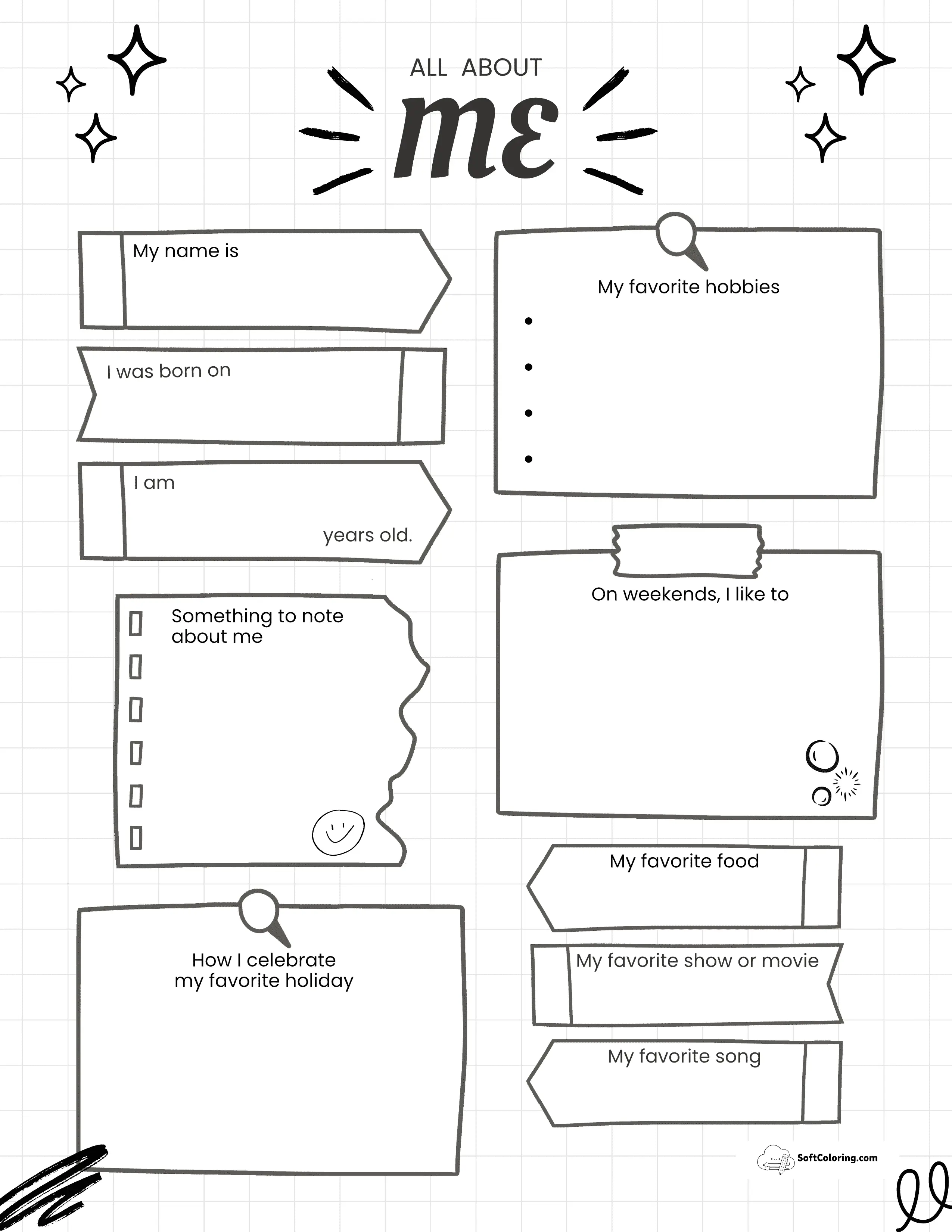 Sketchbook-Style All About Me Worksheet