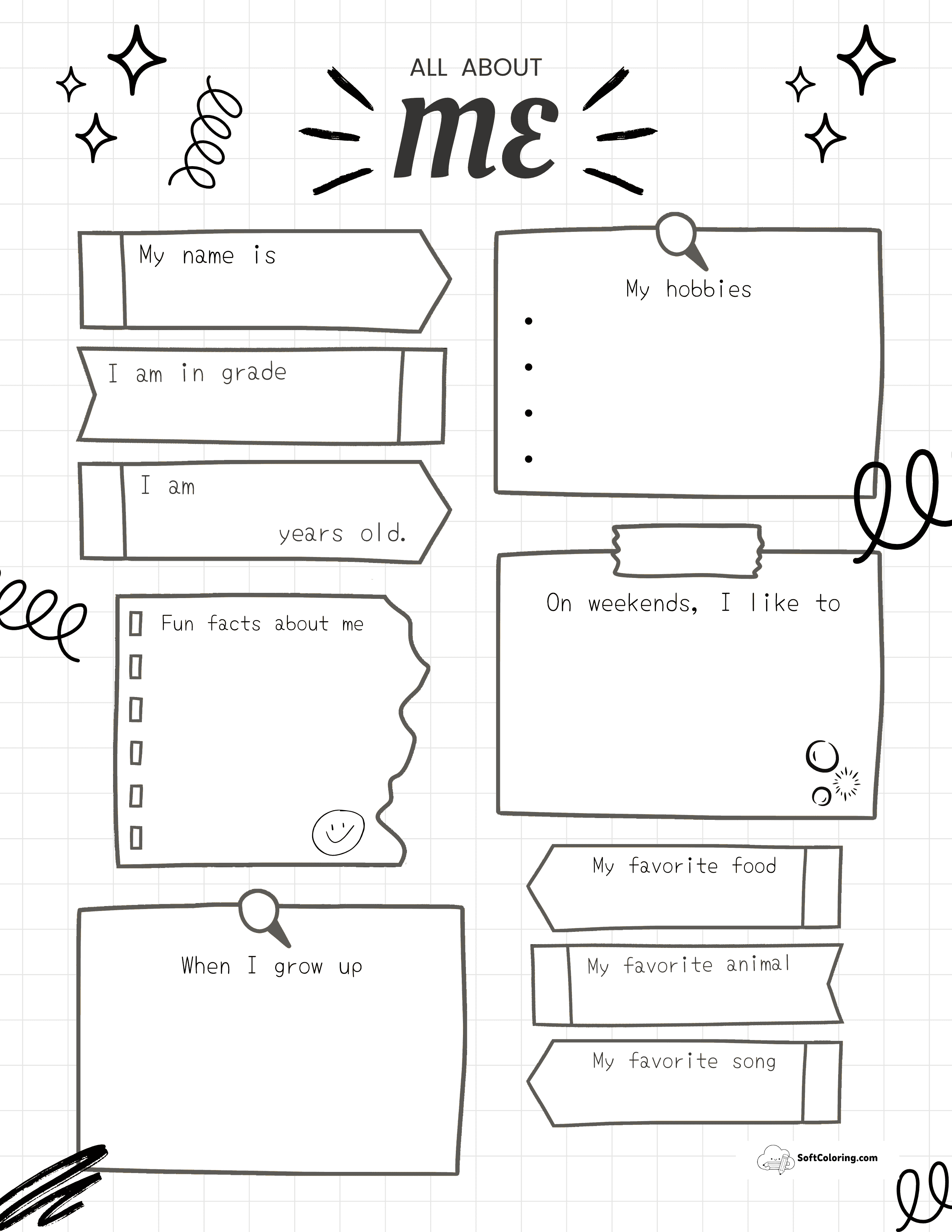 Printable Elementary School All About Me Sketchbook