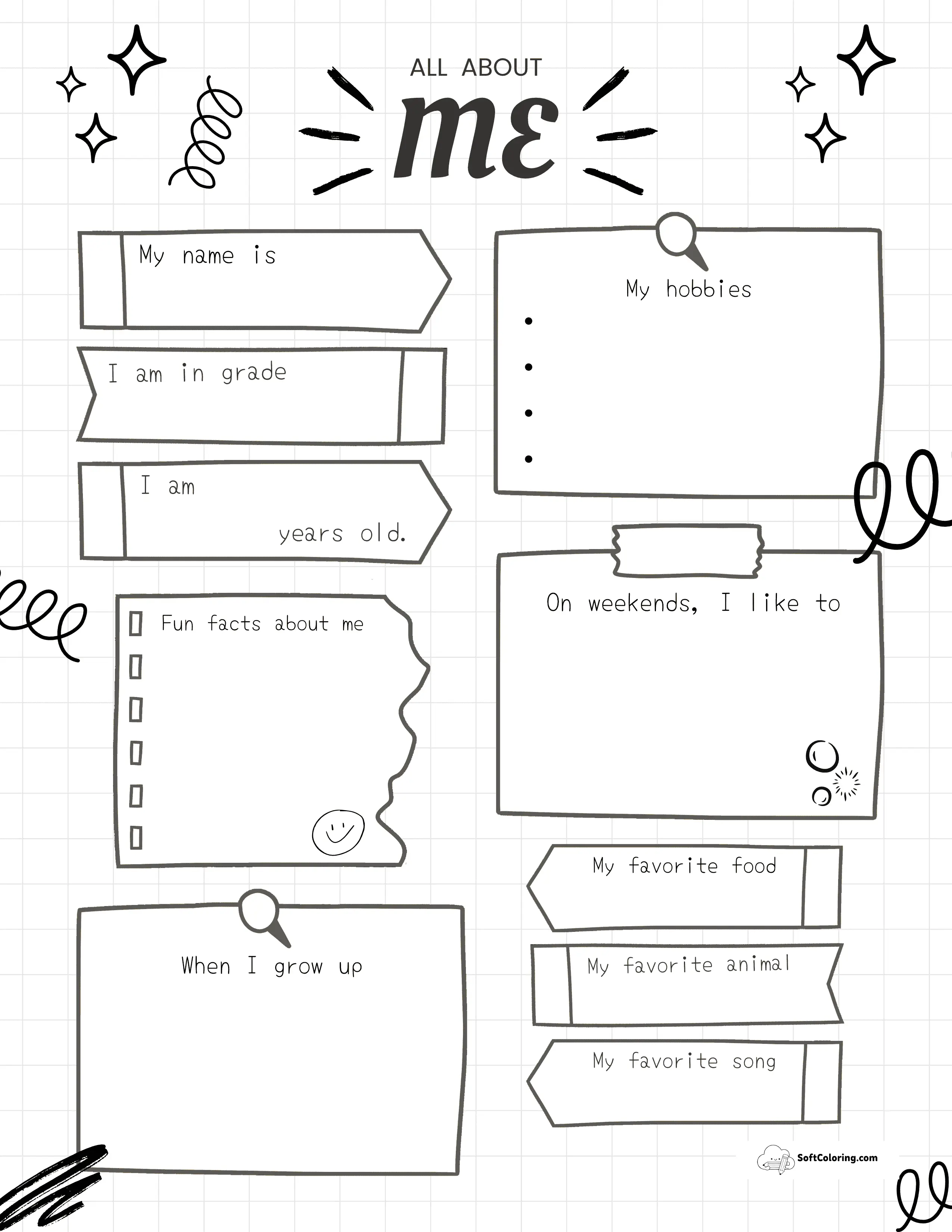 Printable Elementary School All About Me Sketchbook