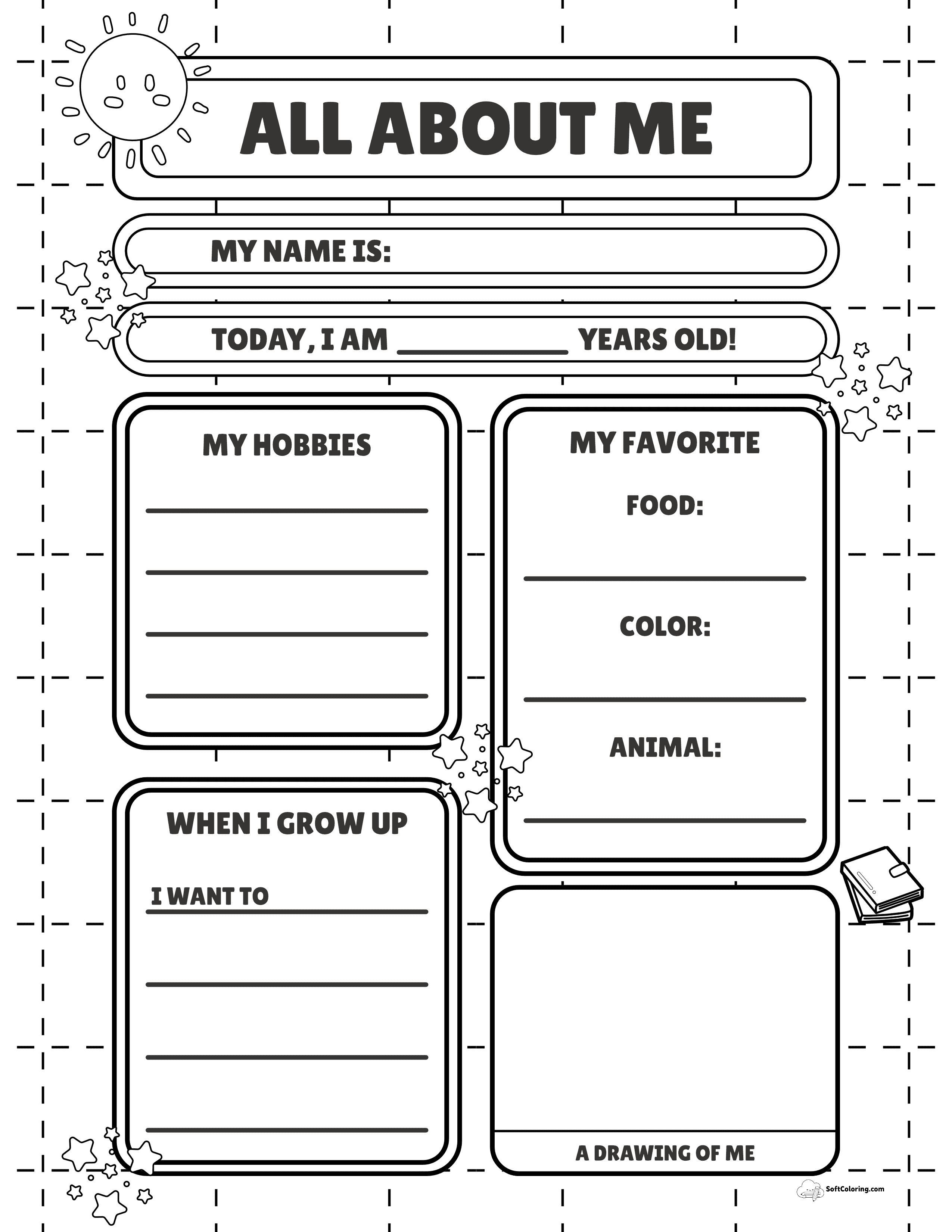 Cute All About Me Worksheet To Color In
