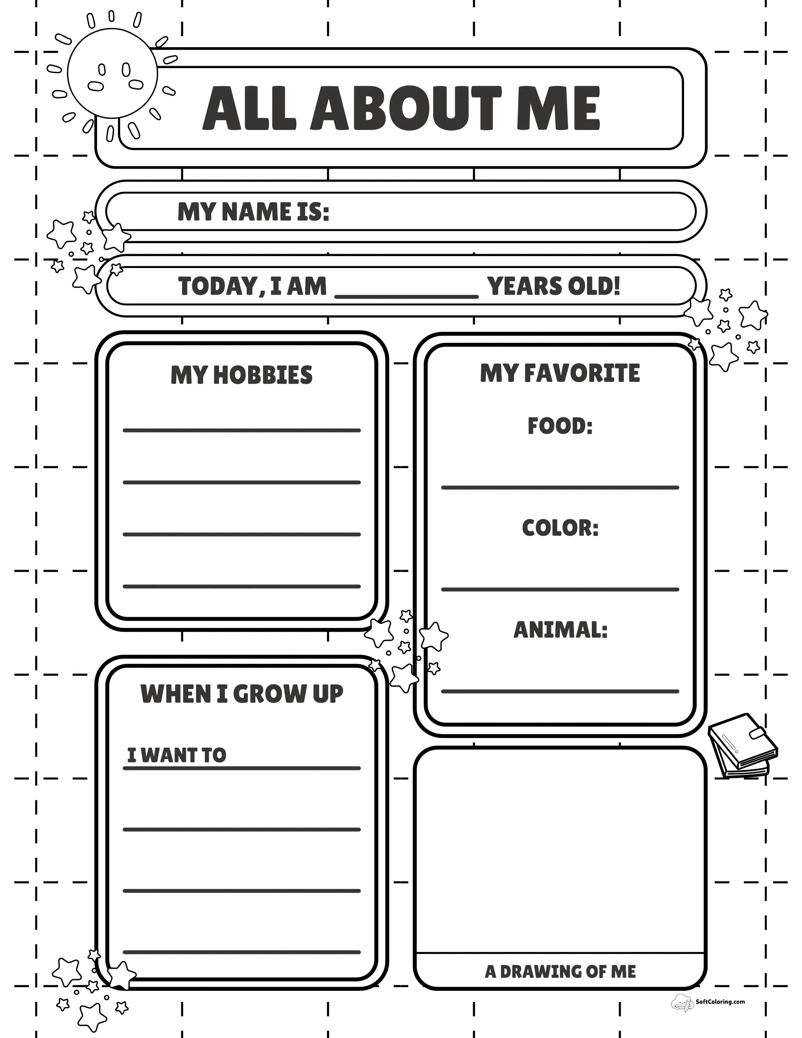 Cute All About Me Worksheet To Color In