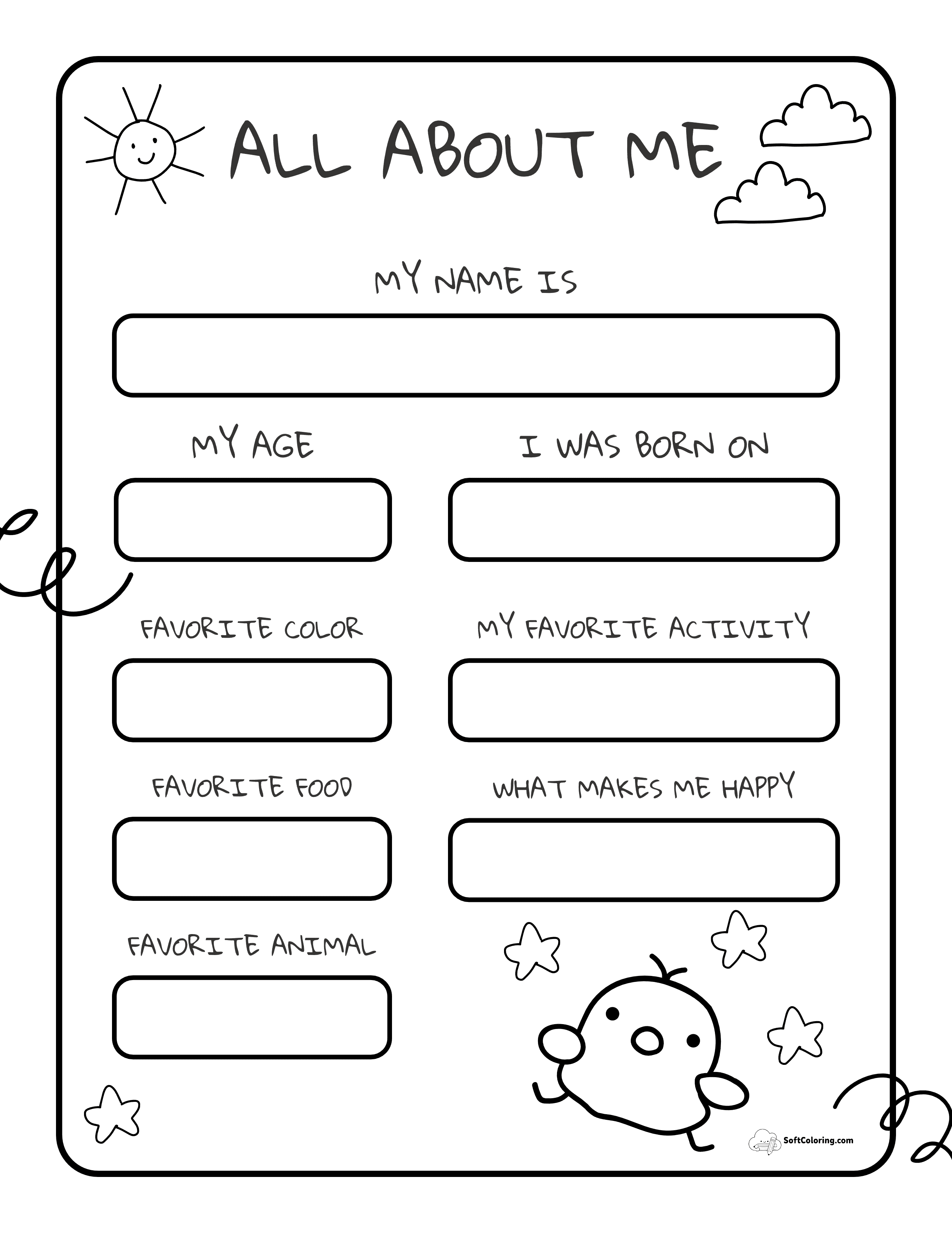 Simple Preschool All About Me Worksheet