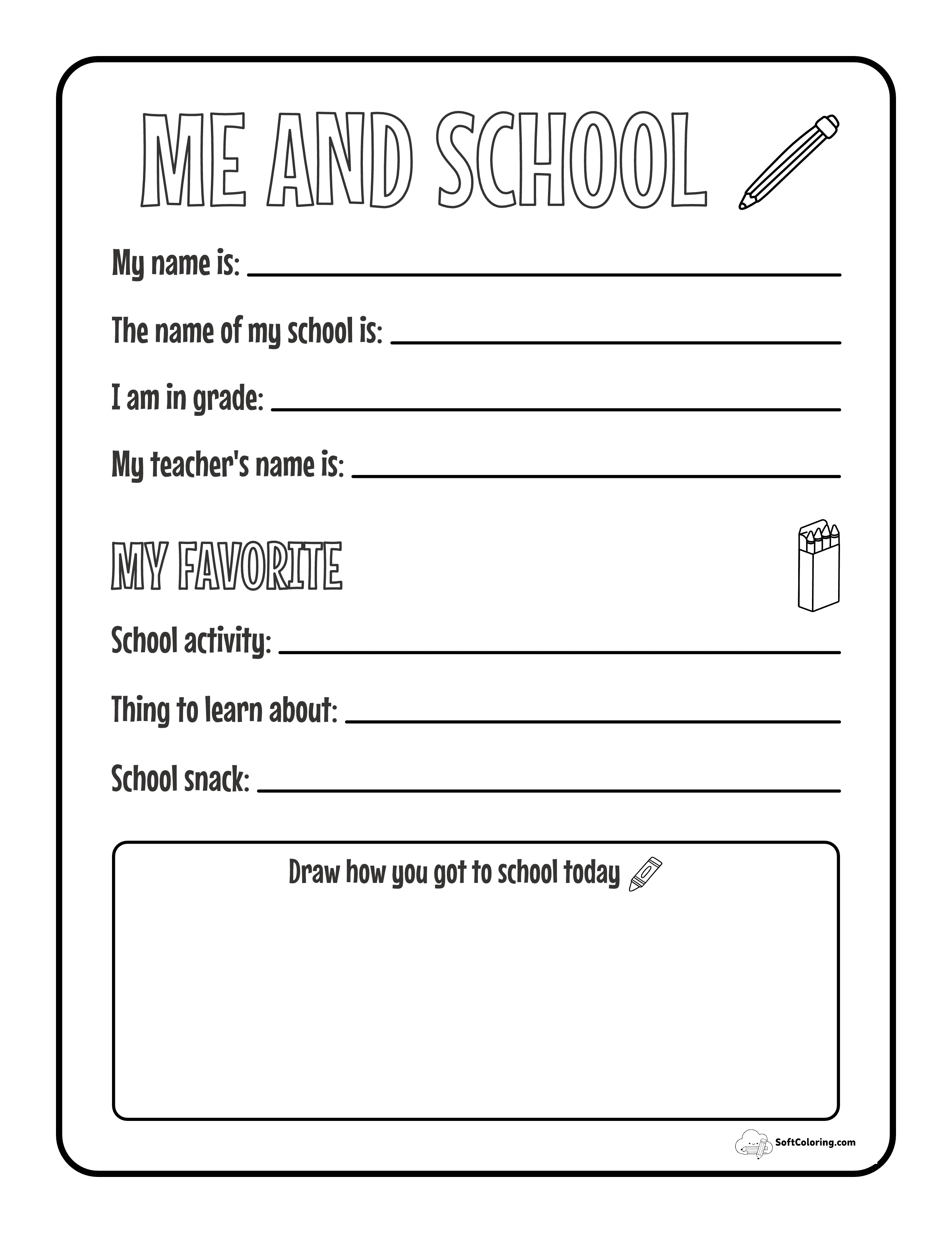 Printable All About Me Worksheet For School