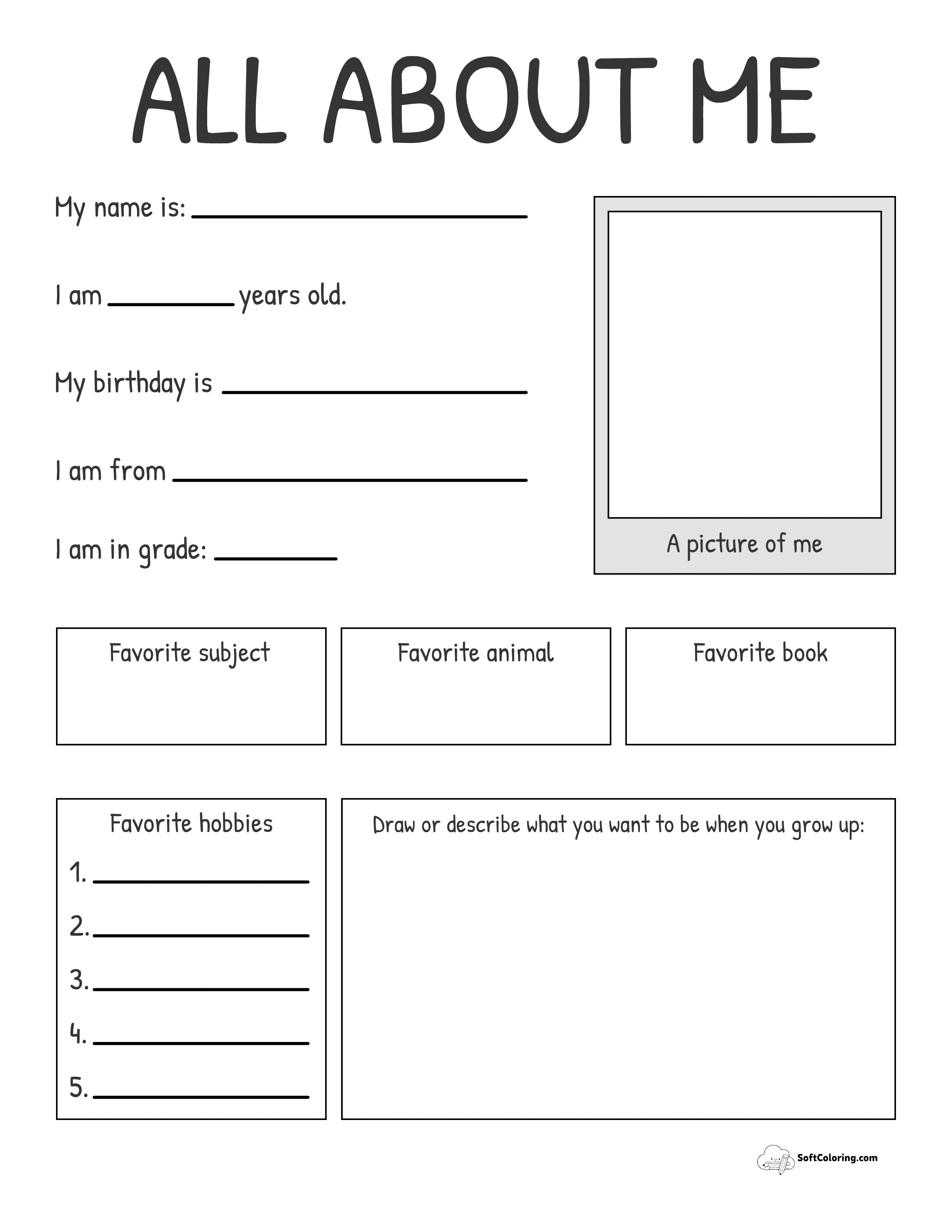 Blank All About Me Worksheet For Students