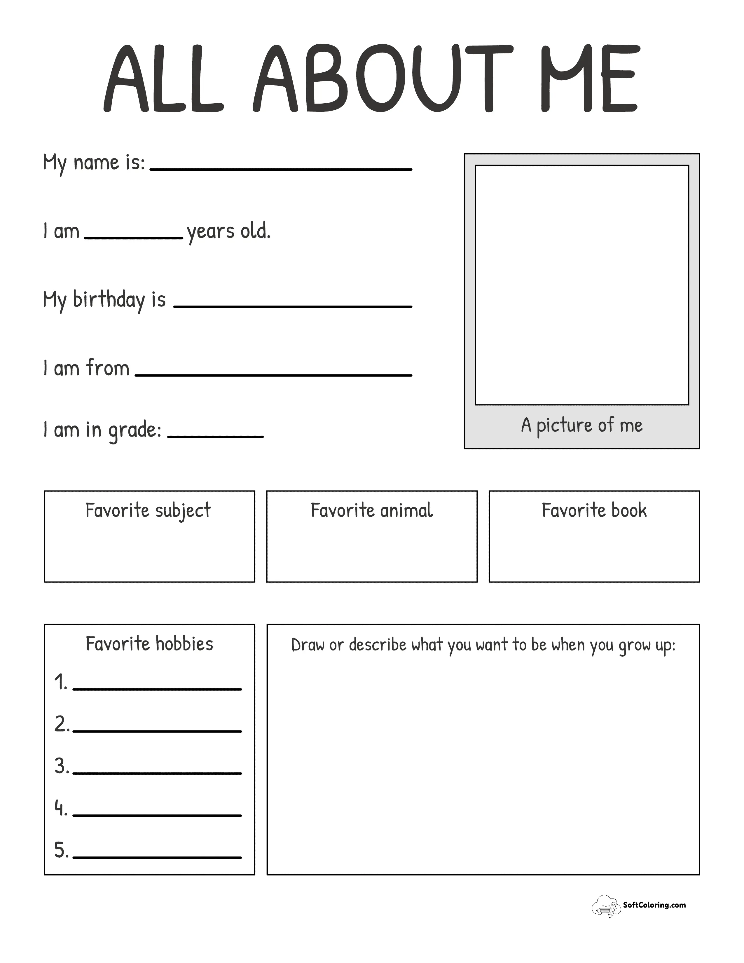 Blank All About Me Worksheet For Students
