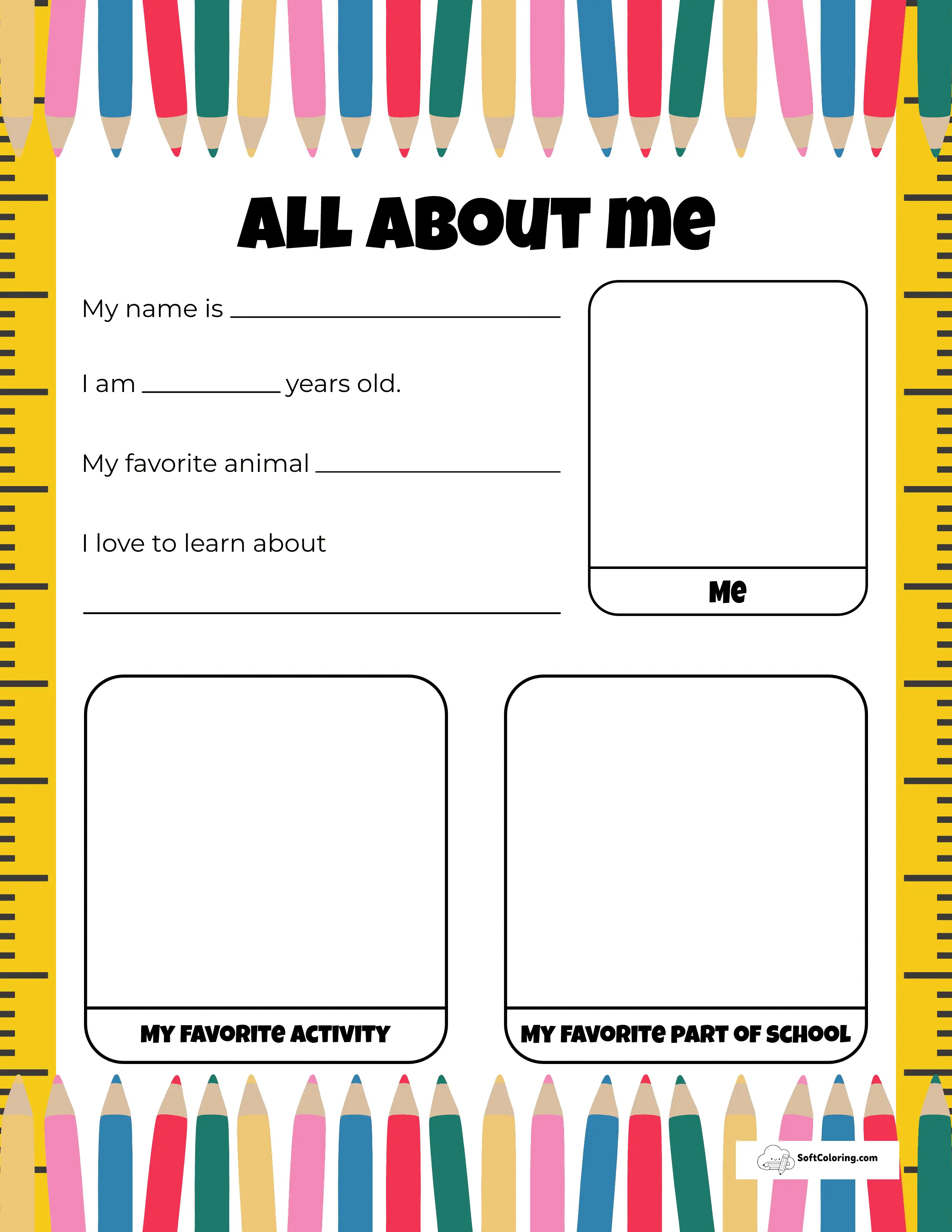 Colorful All About Me Worksheet For Back To School