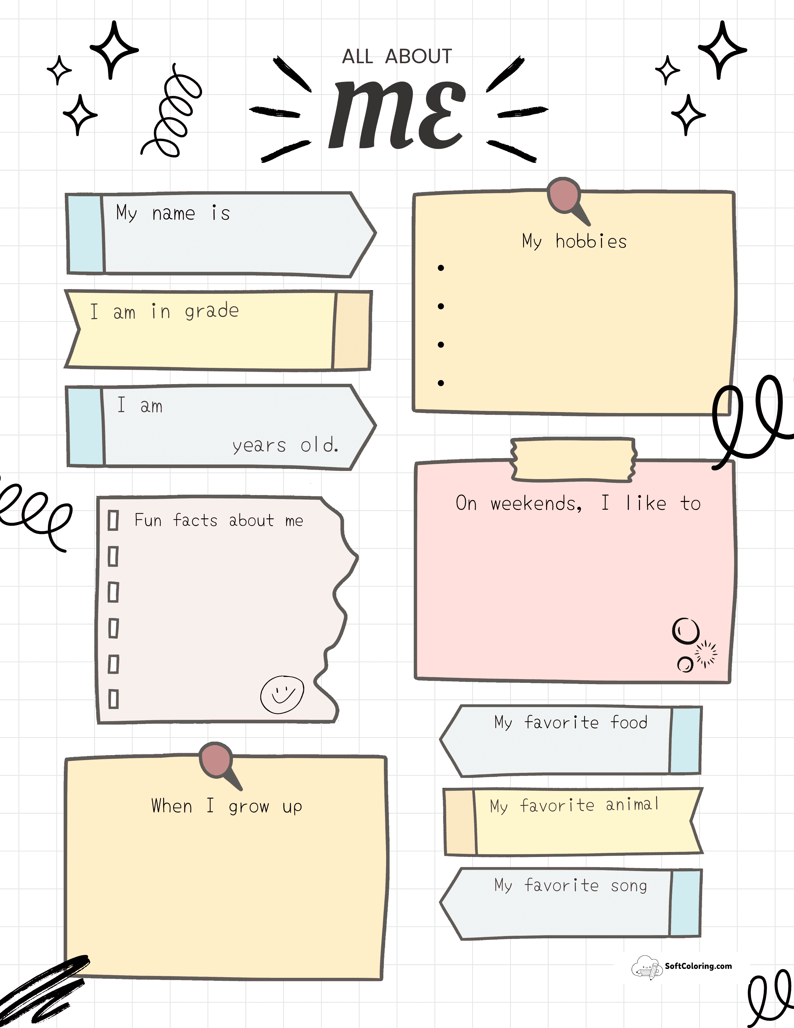 Colorful All About Me Sketchbook For Students