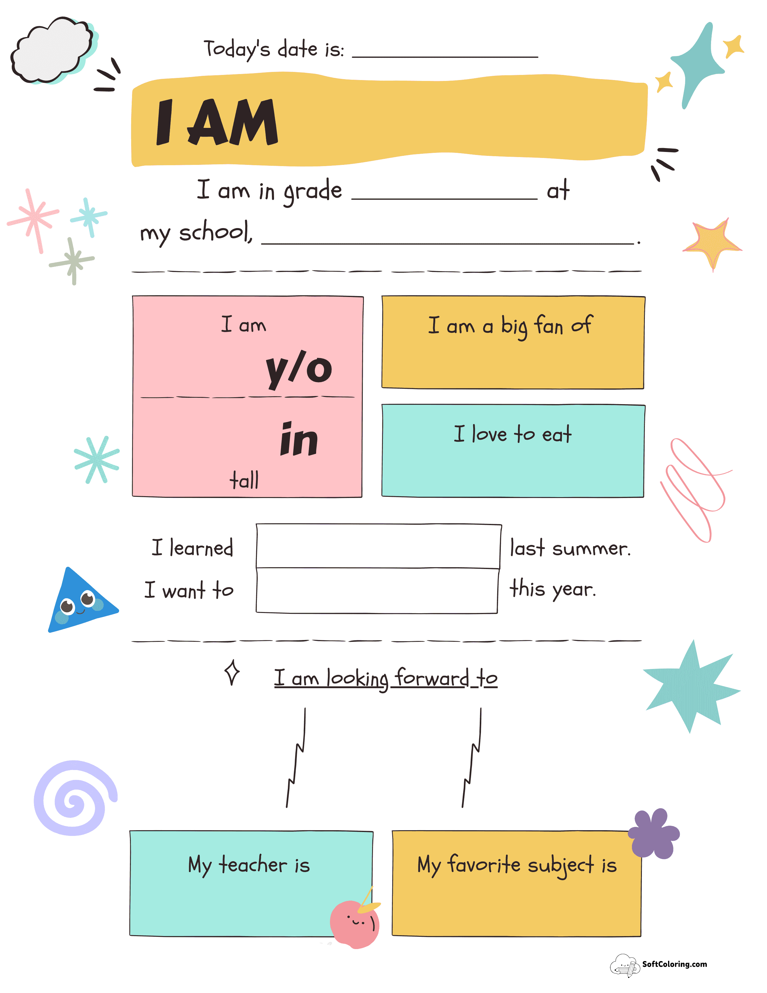 Colorful School Doodle All About Me Template