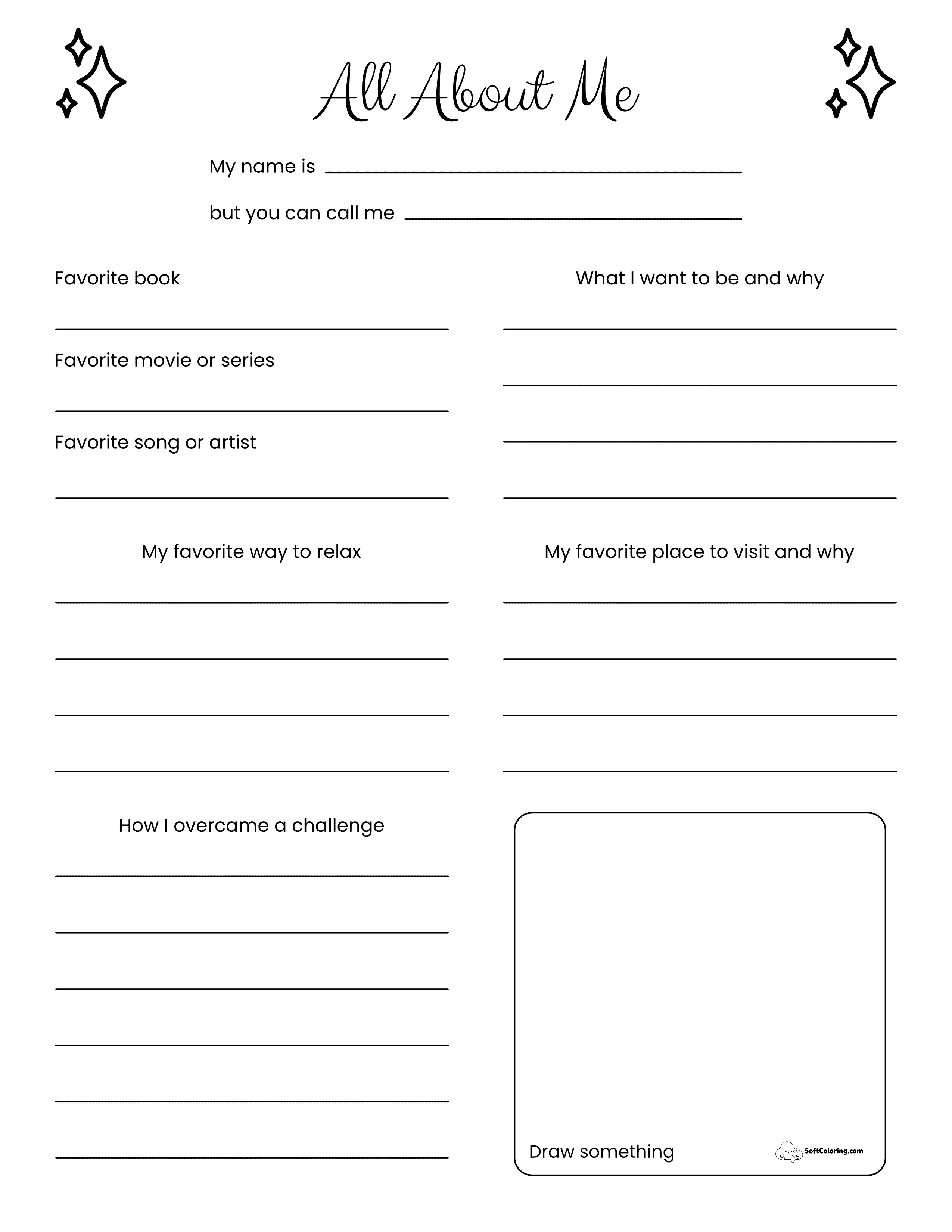 Minimalist All About Me Worksheet For Middle School