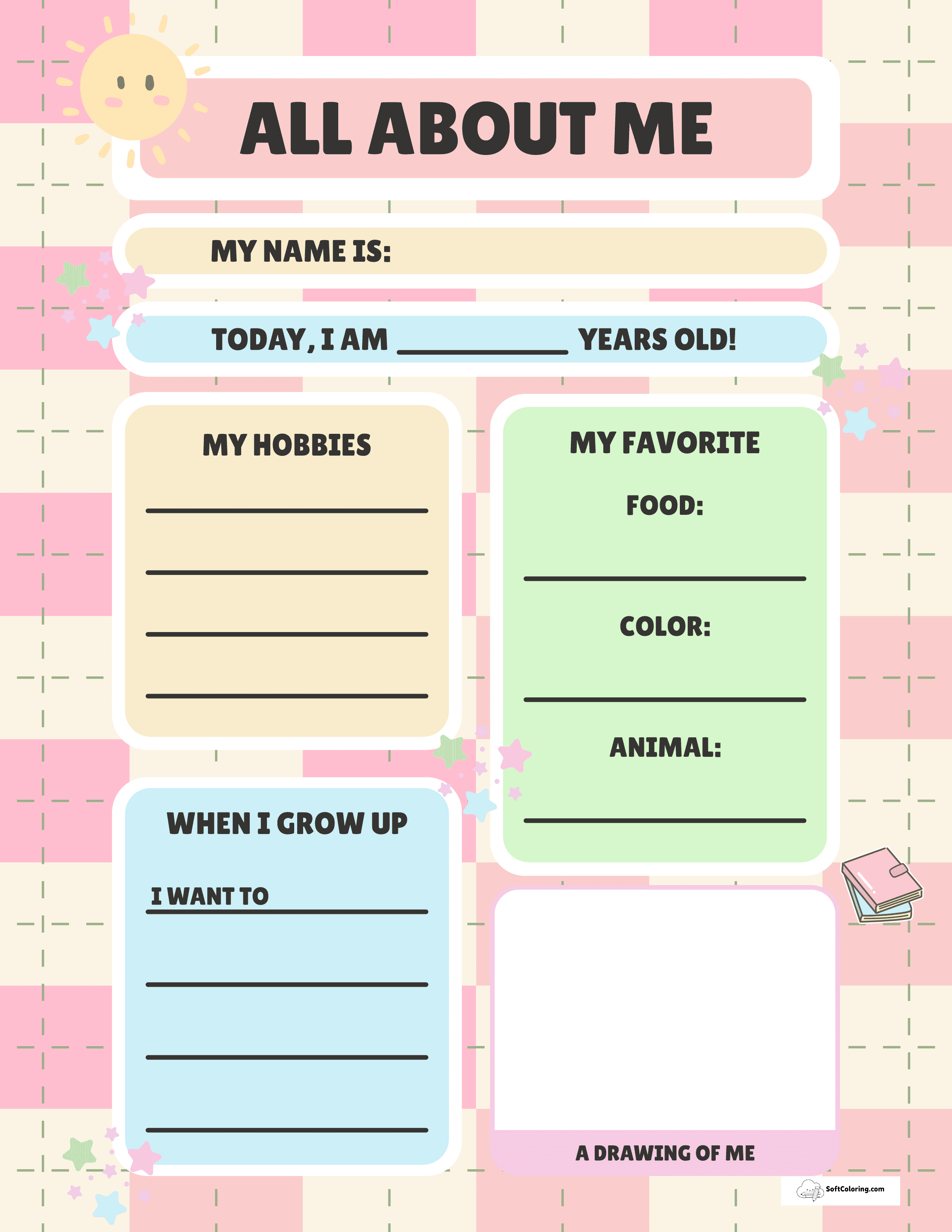 Colorful Kindergarten All About Me Happy Worksheet