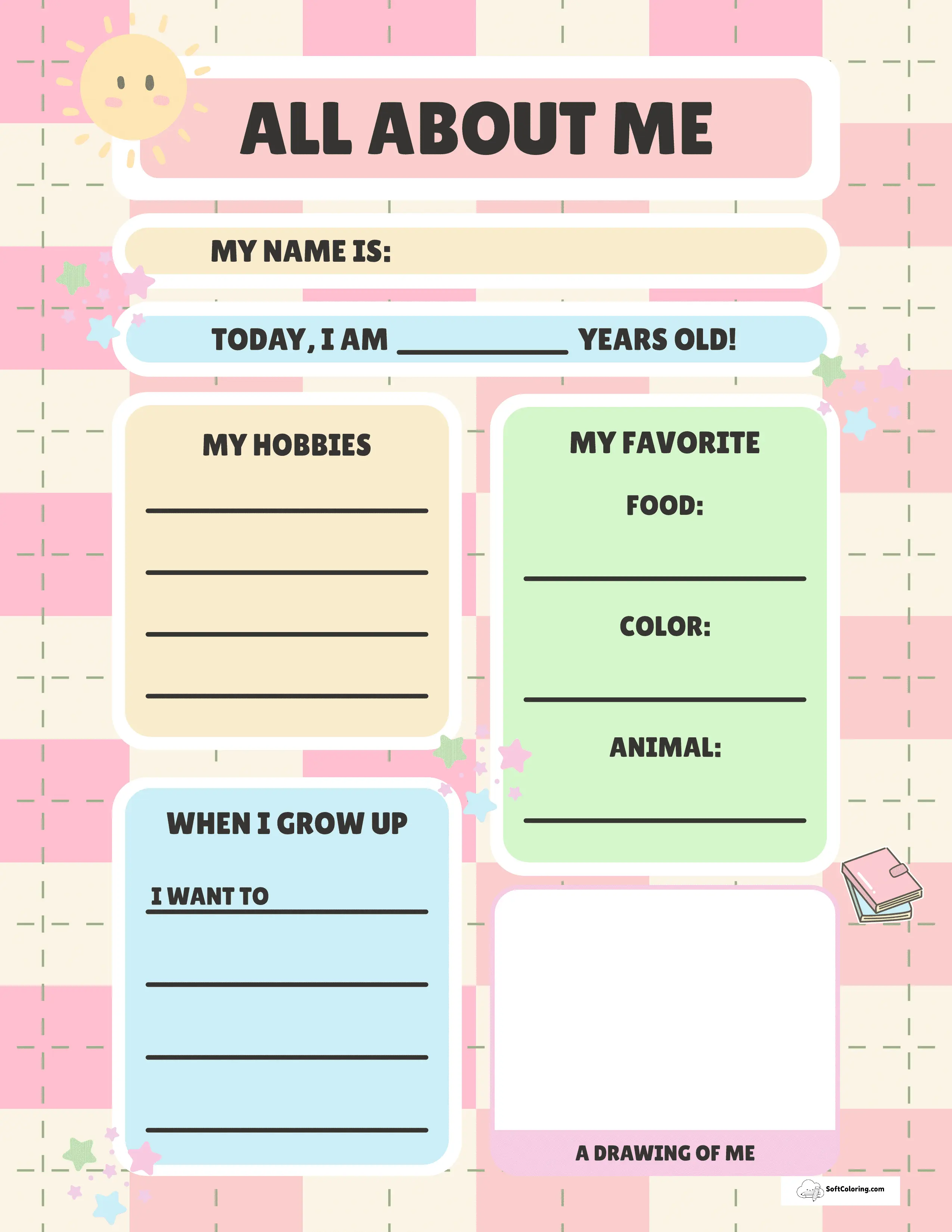 Colorful Kindergarten All About Me Happy Worksheet