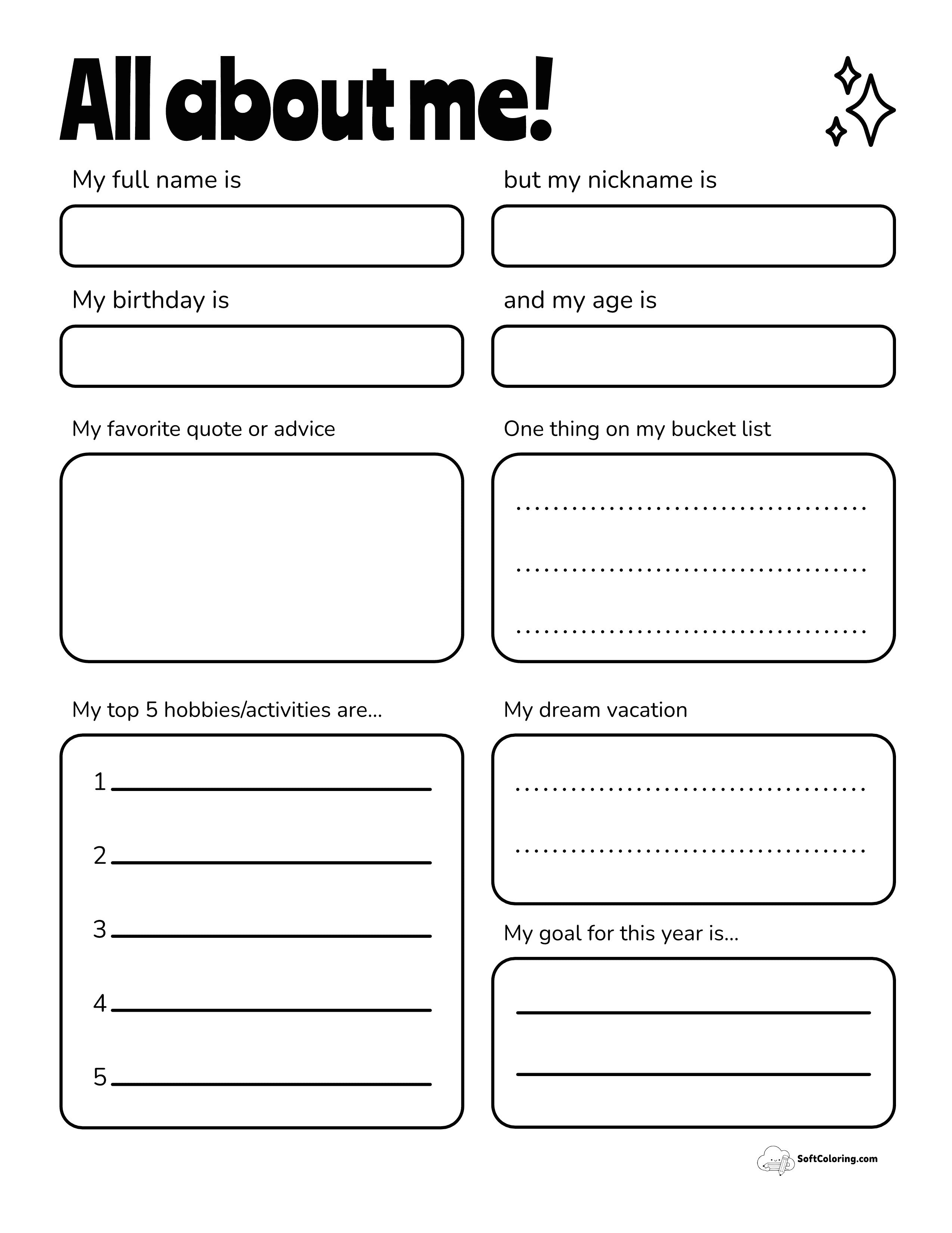 Interview All About Me Worksheet For Adults