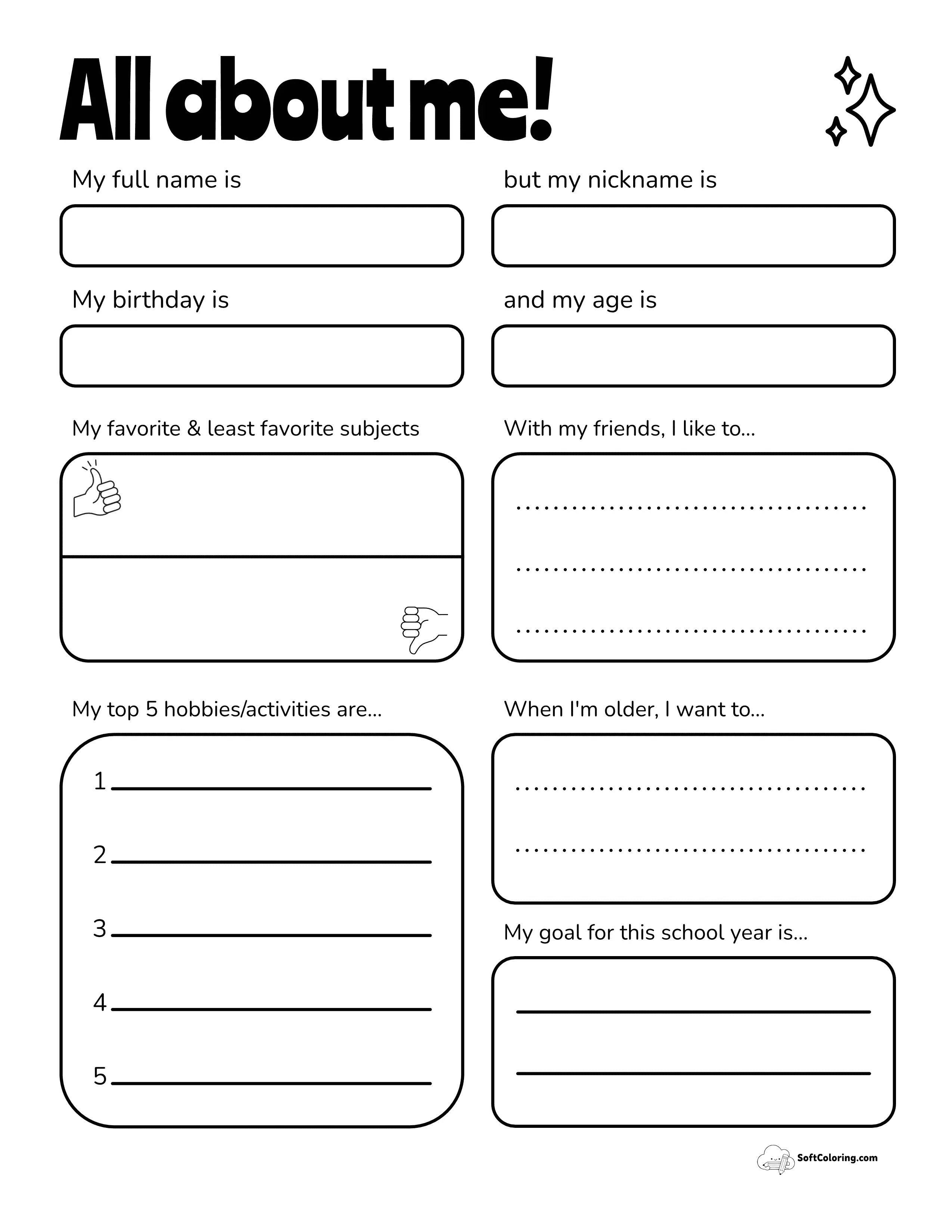 Printable All About Me Elementary School Interview