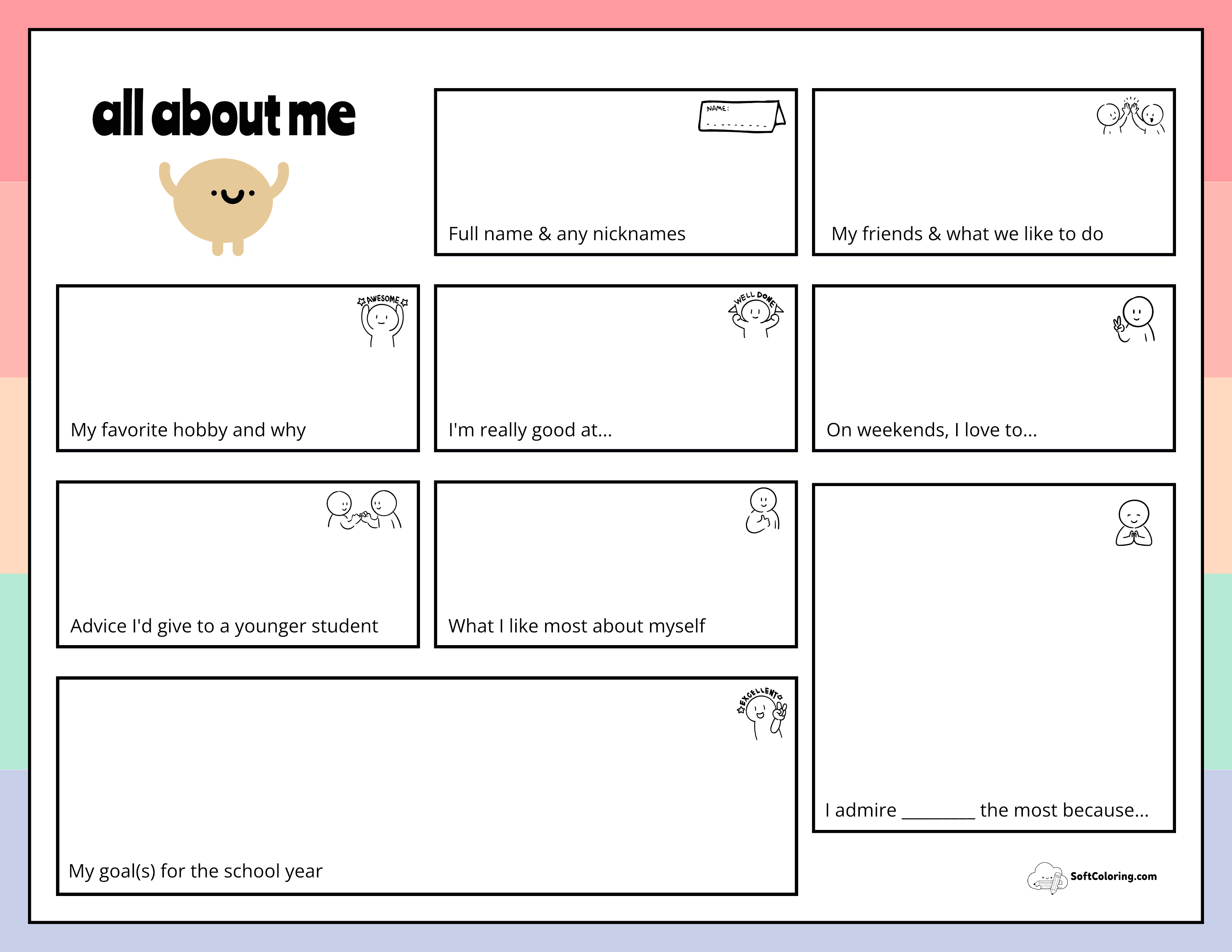 Fun Rainbow All About Me Worksheet