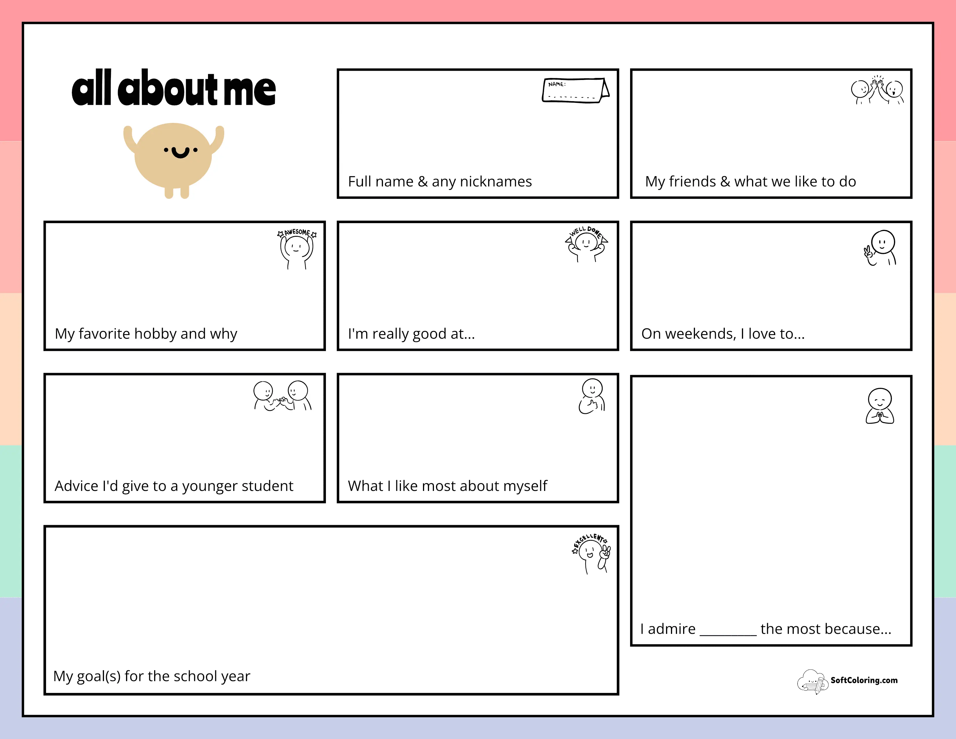 Fun Rainbow All About Me Worksheet
