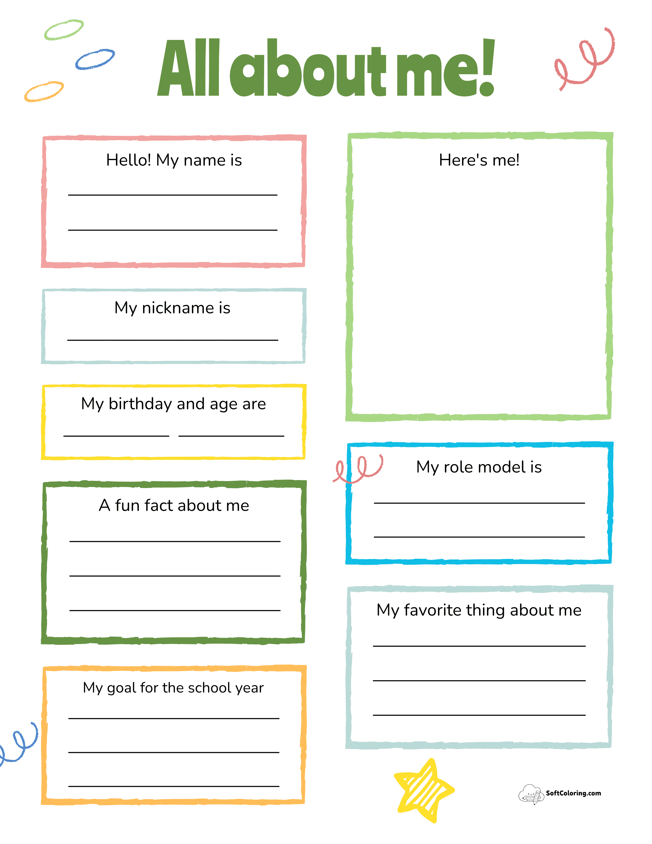 Printable Colorful All About Me Worksheet Poster