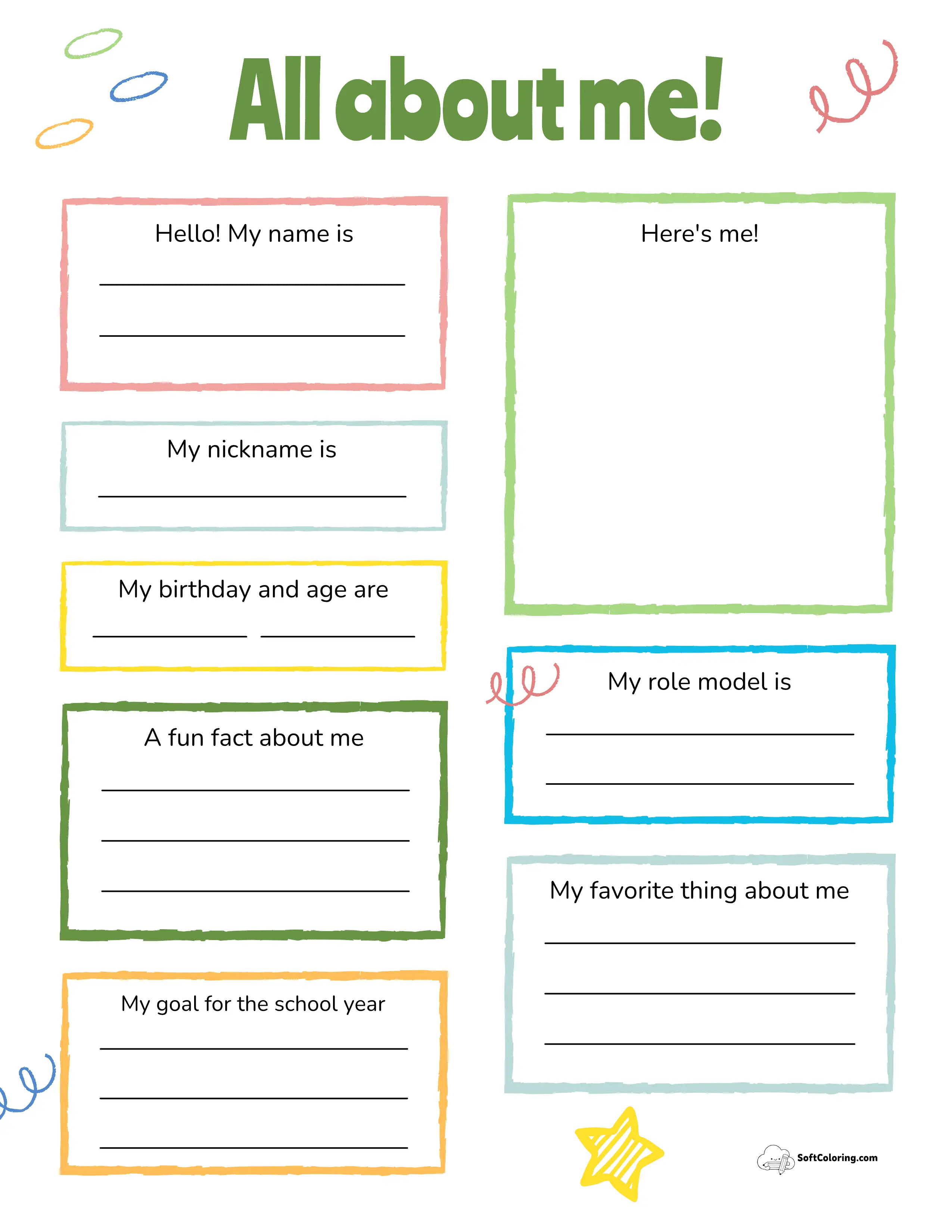 Printable Colorful All About Me Worksheet Poster