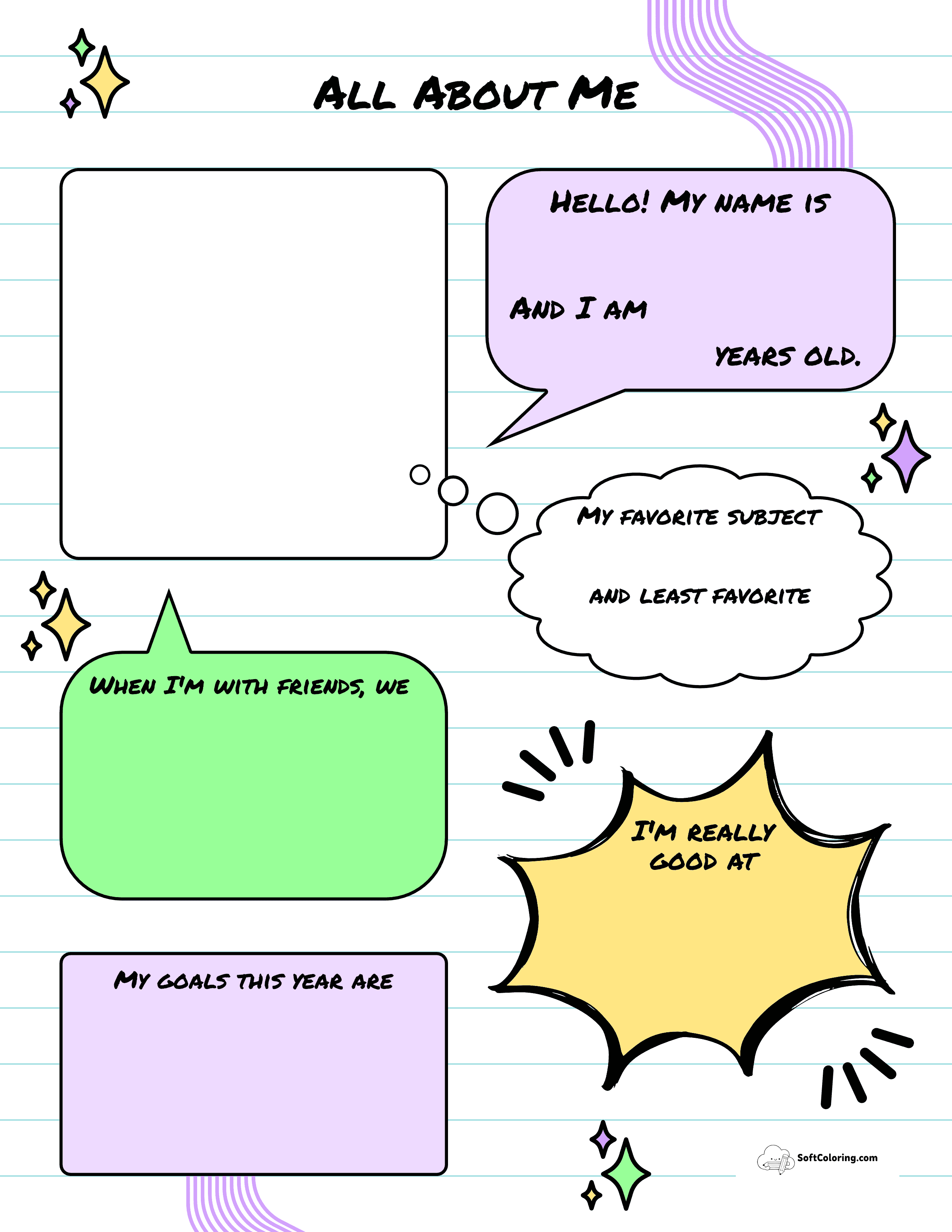 Comic-Style Colorful All About Me Worksheet