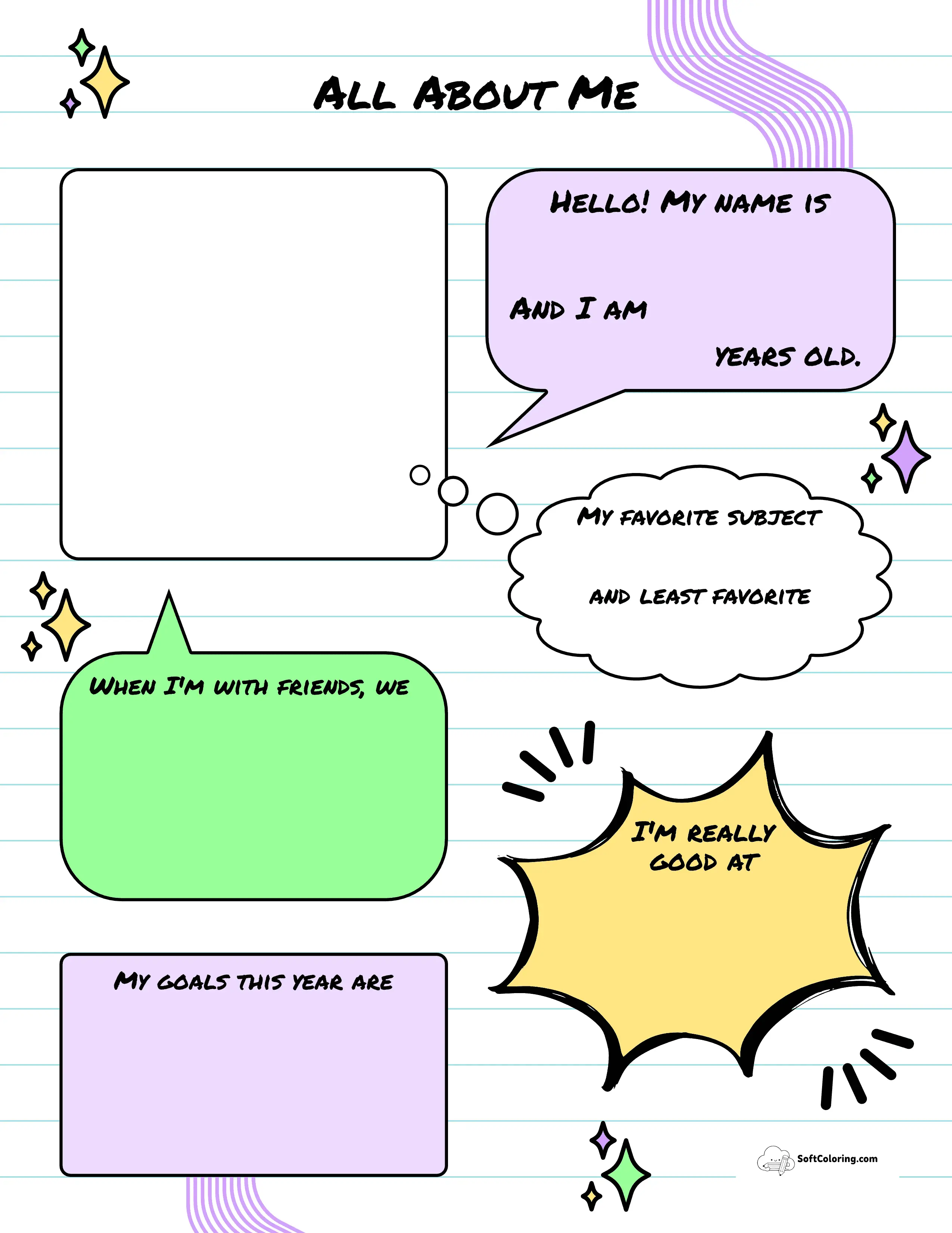 Comic-Style Colorful All About Me Worksheet