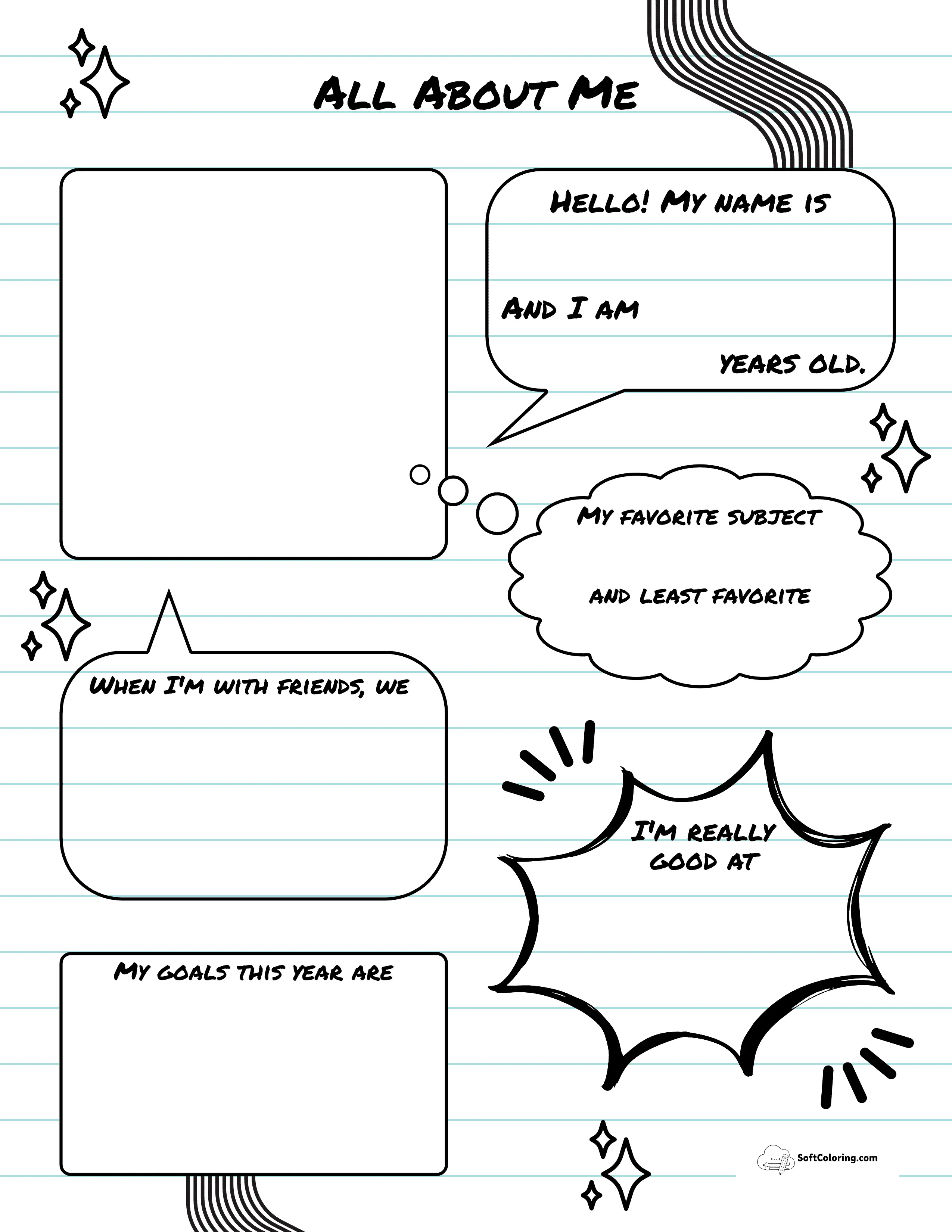 Comic-Style Bubble All About Me Worksheet