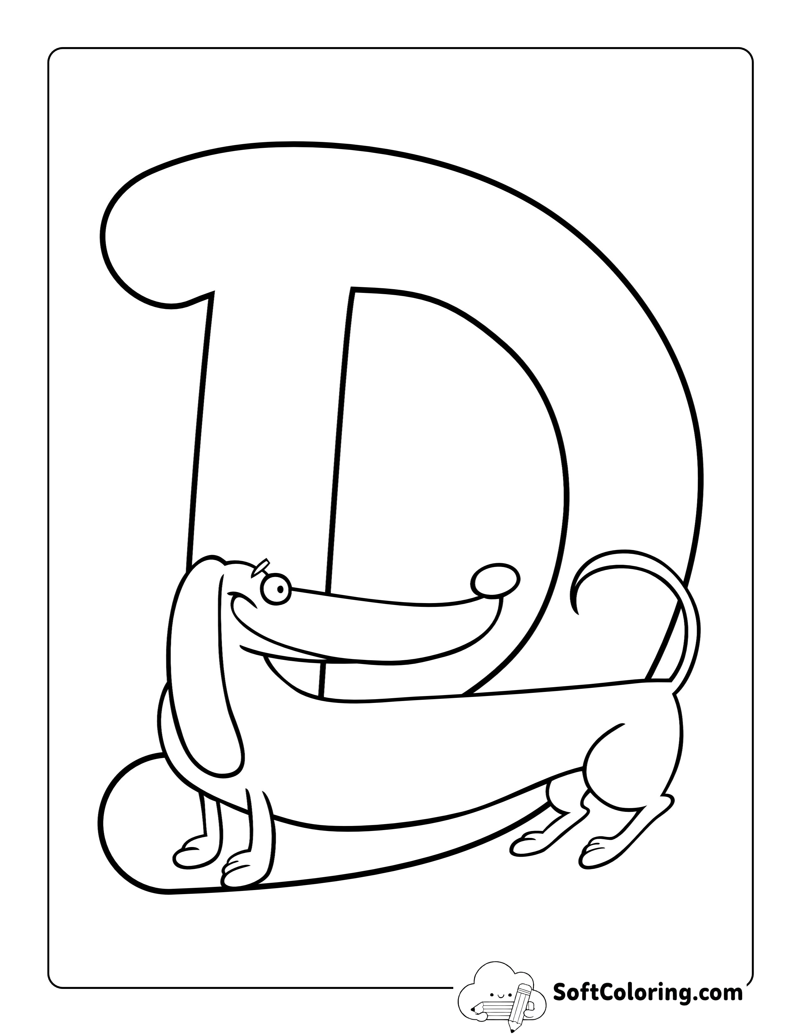 Dog Letter D Coloring Sheet for Kids
