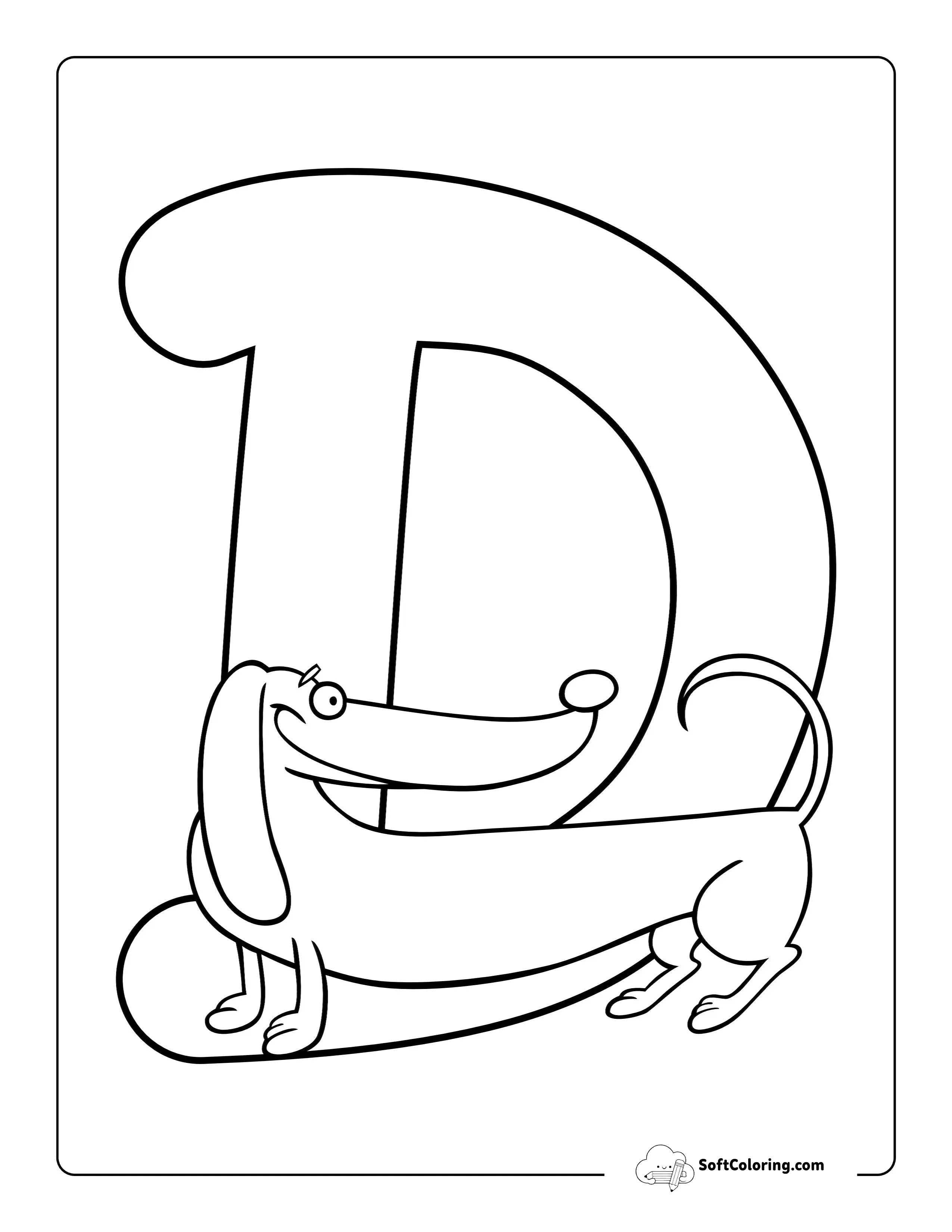 Dog Letter D Coloring Sheet For Kids