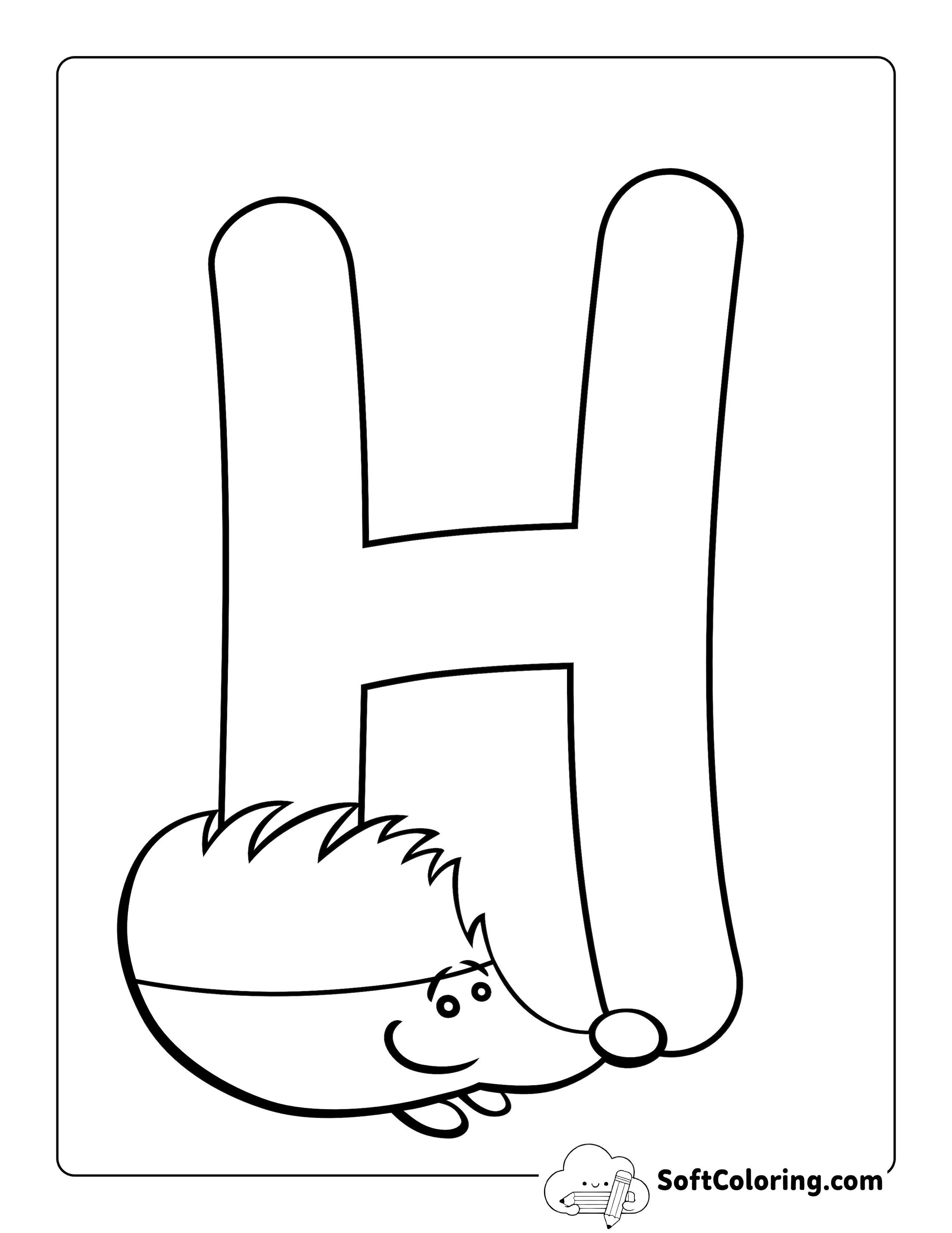 Cute Hedgehog Letter H Coloring Page