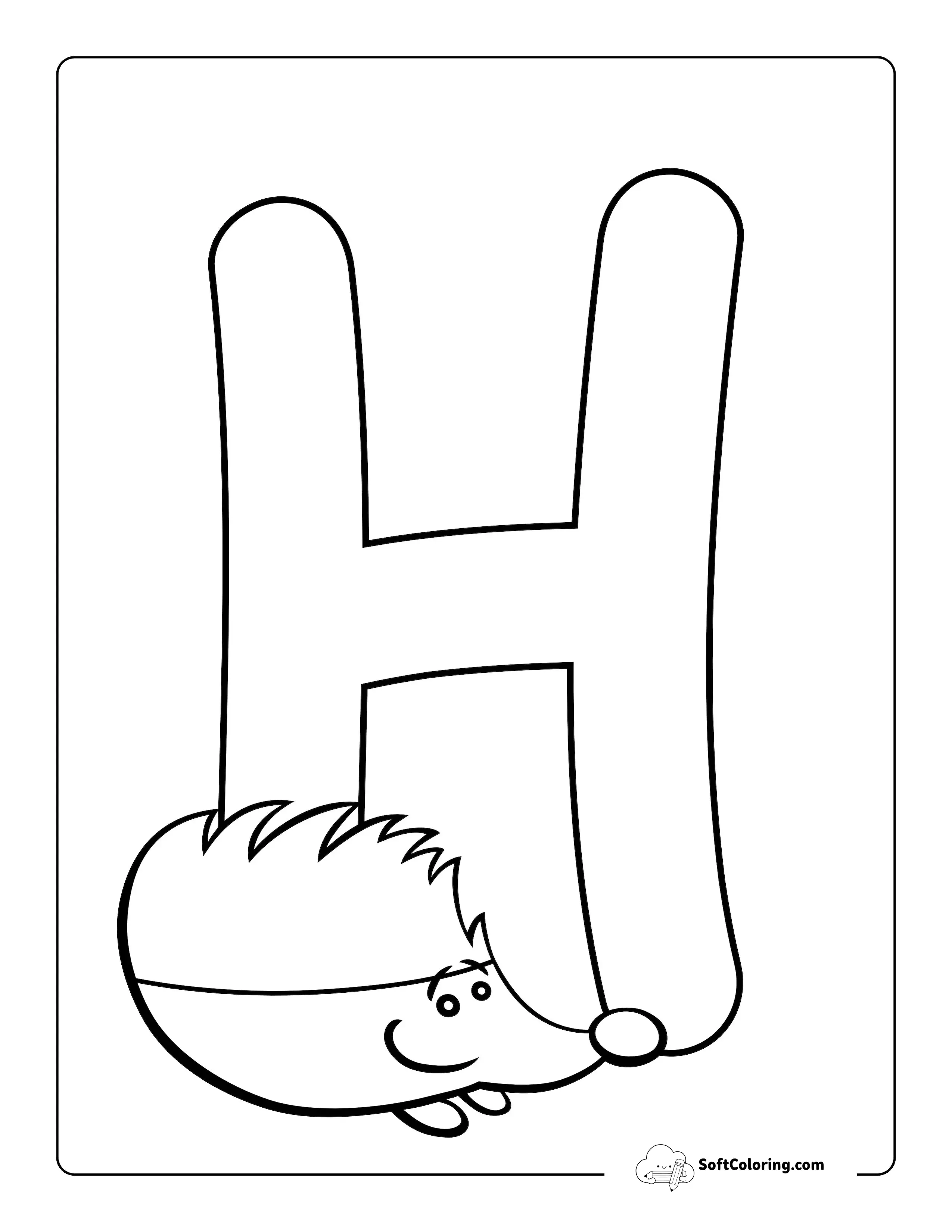 Cute Hedgehog Letter H Coloring Page