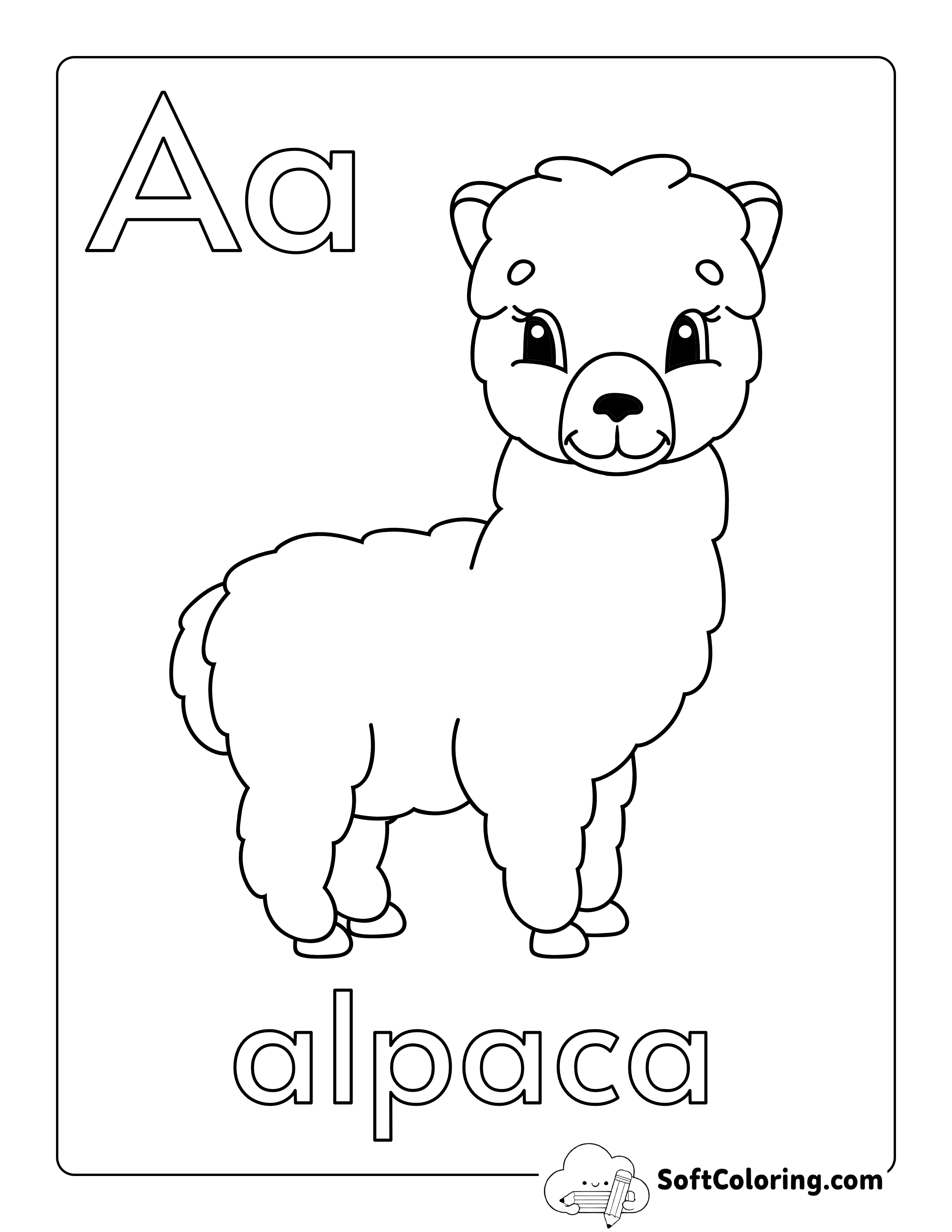 Alpaca - Easy Cute Animal Coloring Sheet